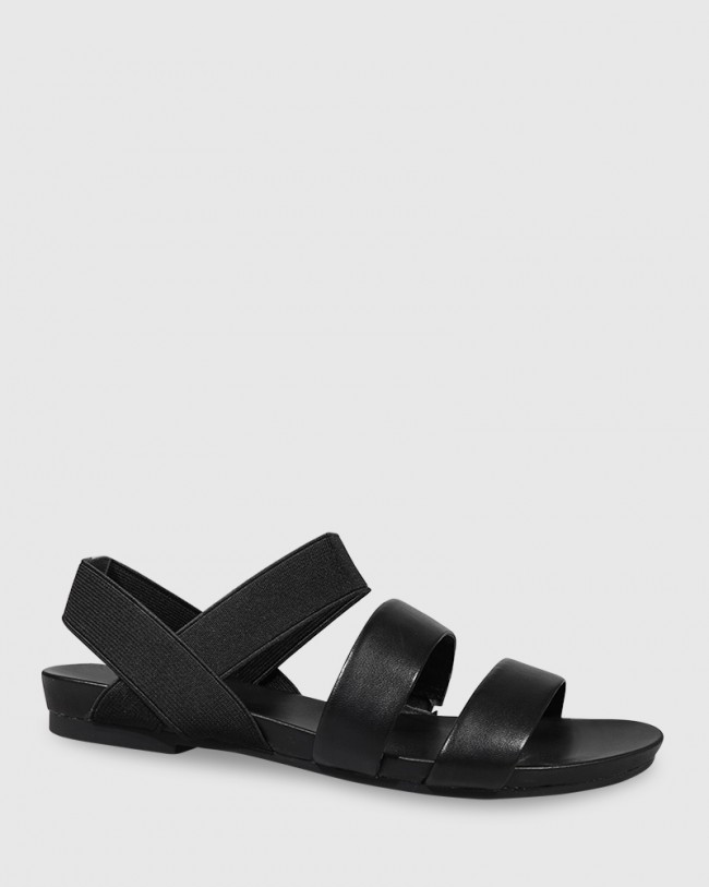 Wittner Lillis Black Leather & Elastic Flat Sandal