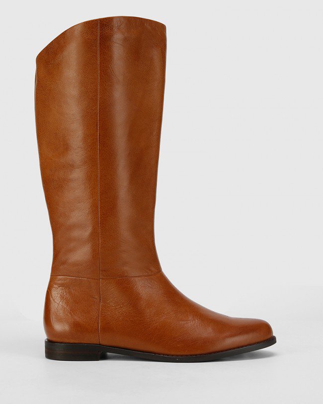 Wittner Bindigo Dark Cognac Leather Pull On Long Boot