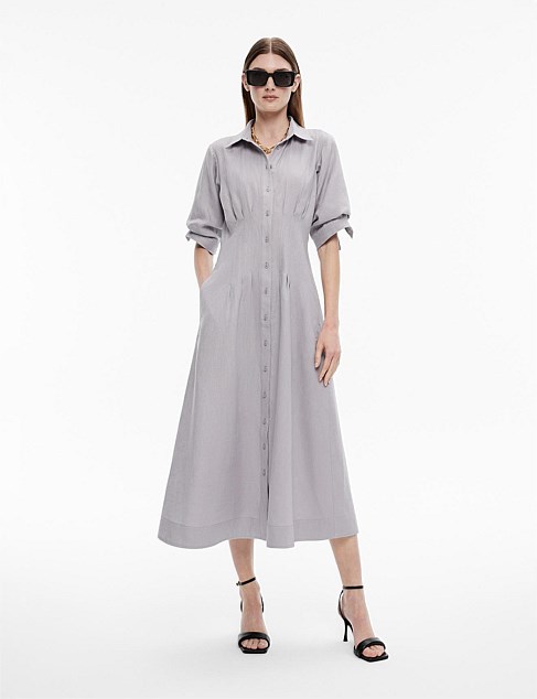 FRENCH LINEN DART MIDI DRESS
