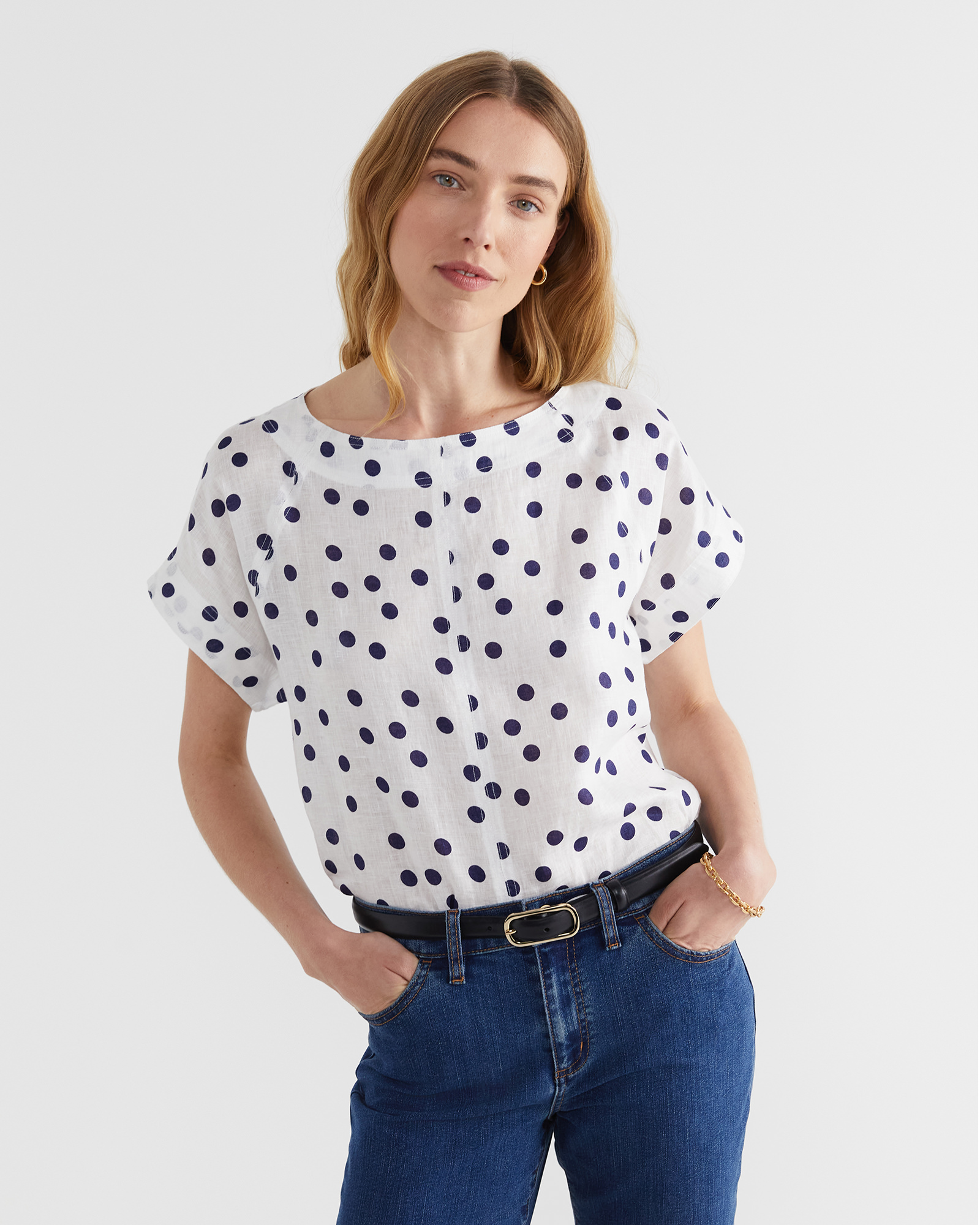 Allegra Spot Linen Top