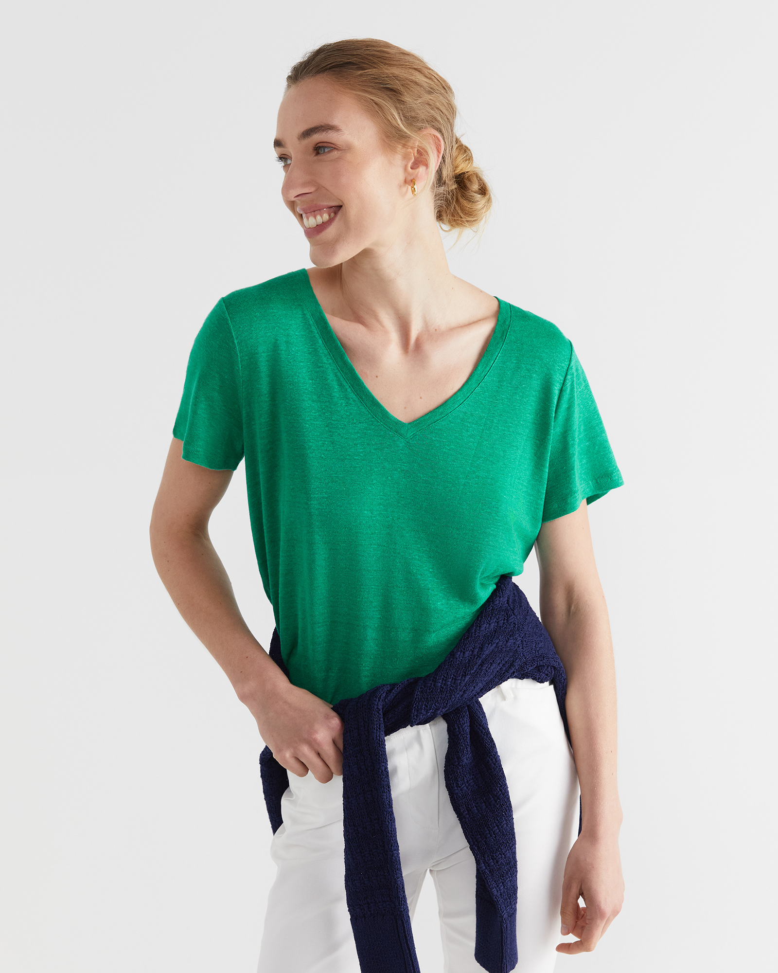 Tonia V Neck Linen Tee