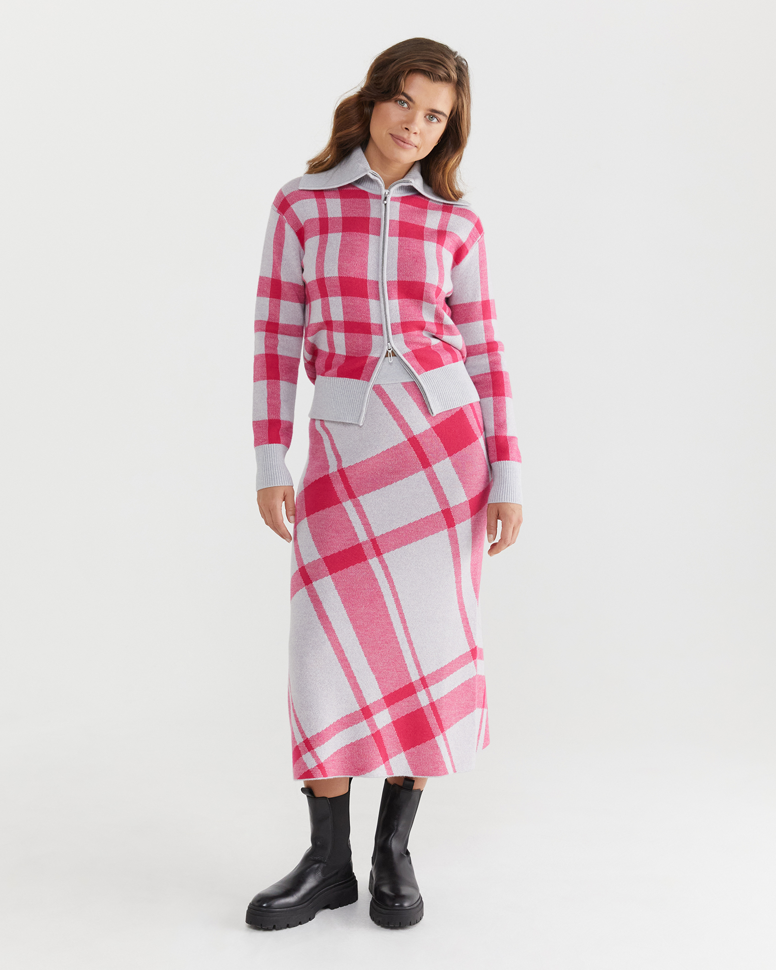 Merino Check Jacquard Skirt