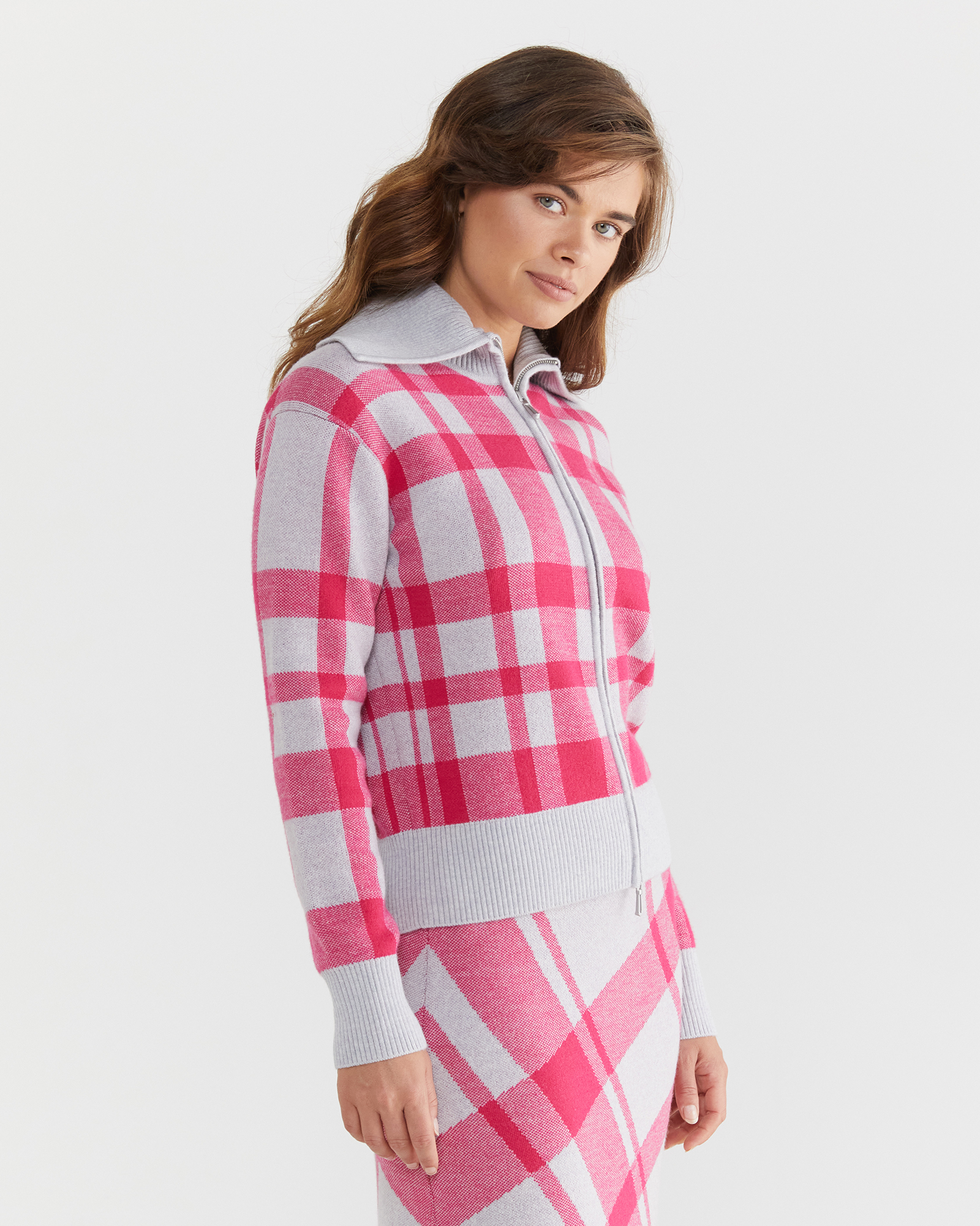Merino Check Jacquard Cardi