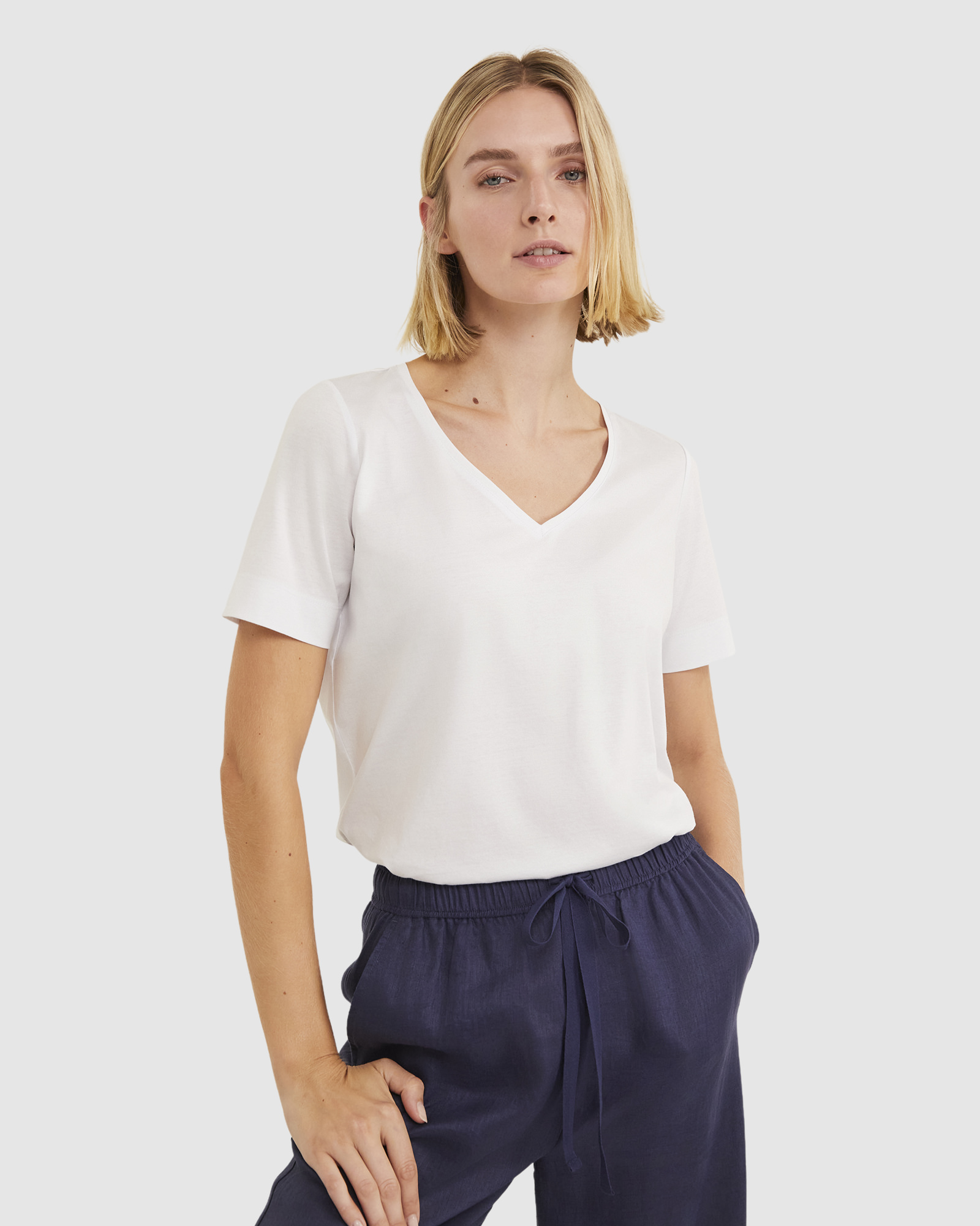 V Neck Mercerised Tee