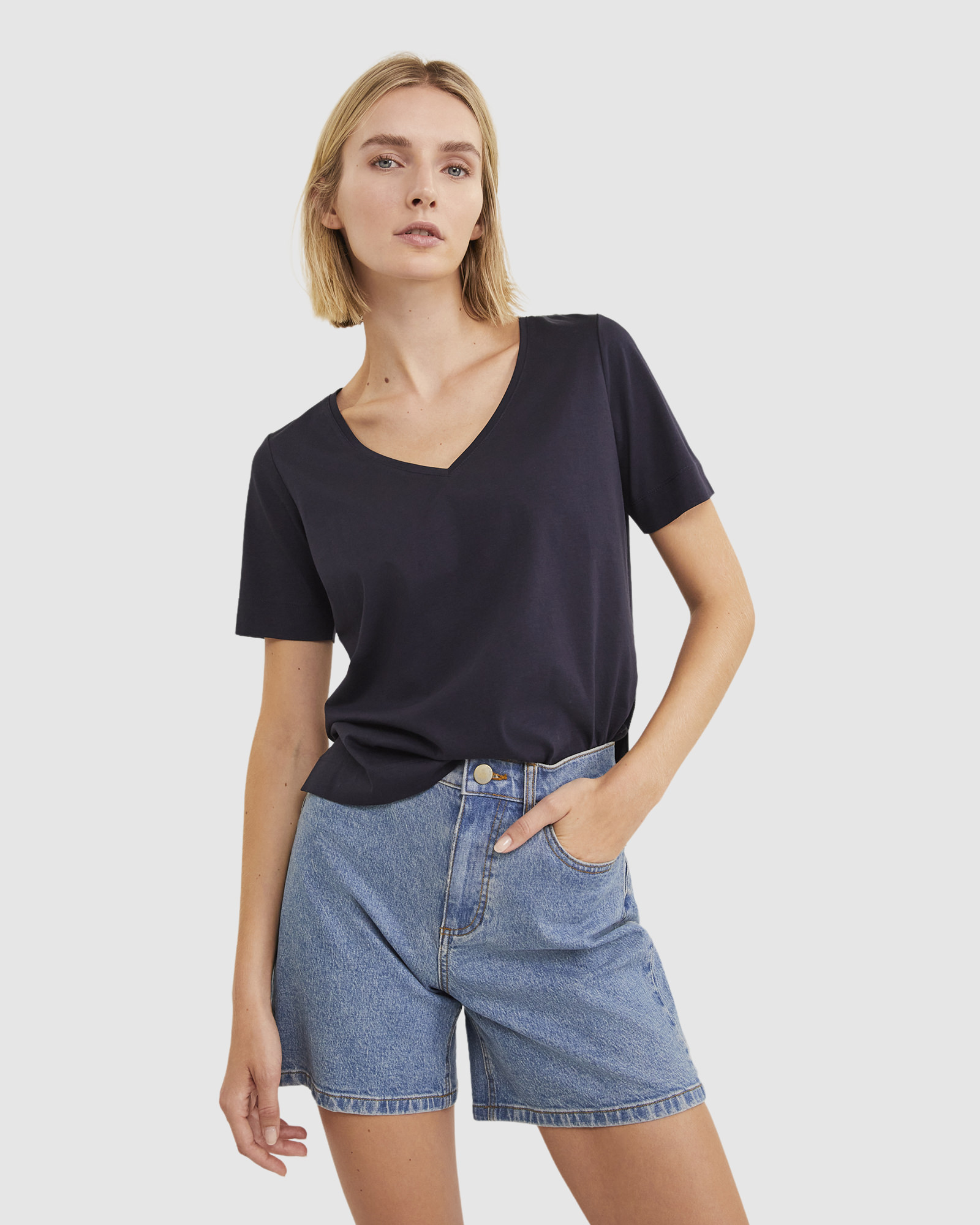 V Neck Mercerised Tee