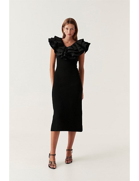 TRANSCENDENT RUFFLE MIDI DRESS