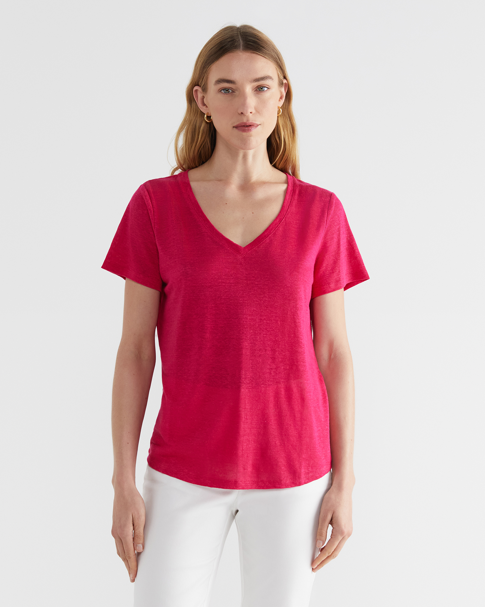 Tonia V Neck Linen Tee