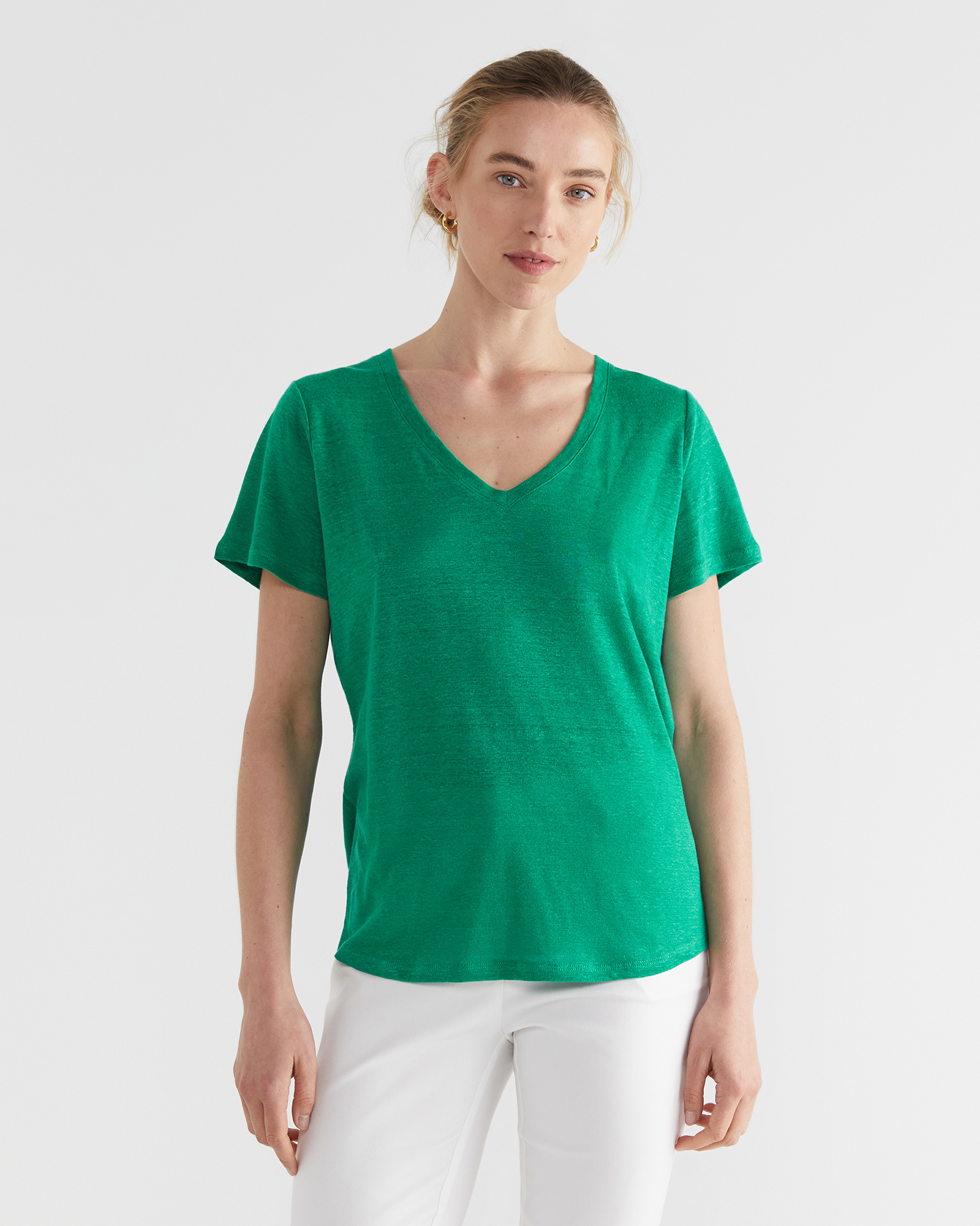 Tonia V Neck Linen Tee