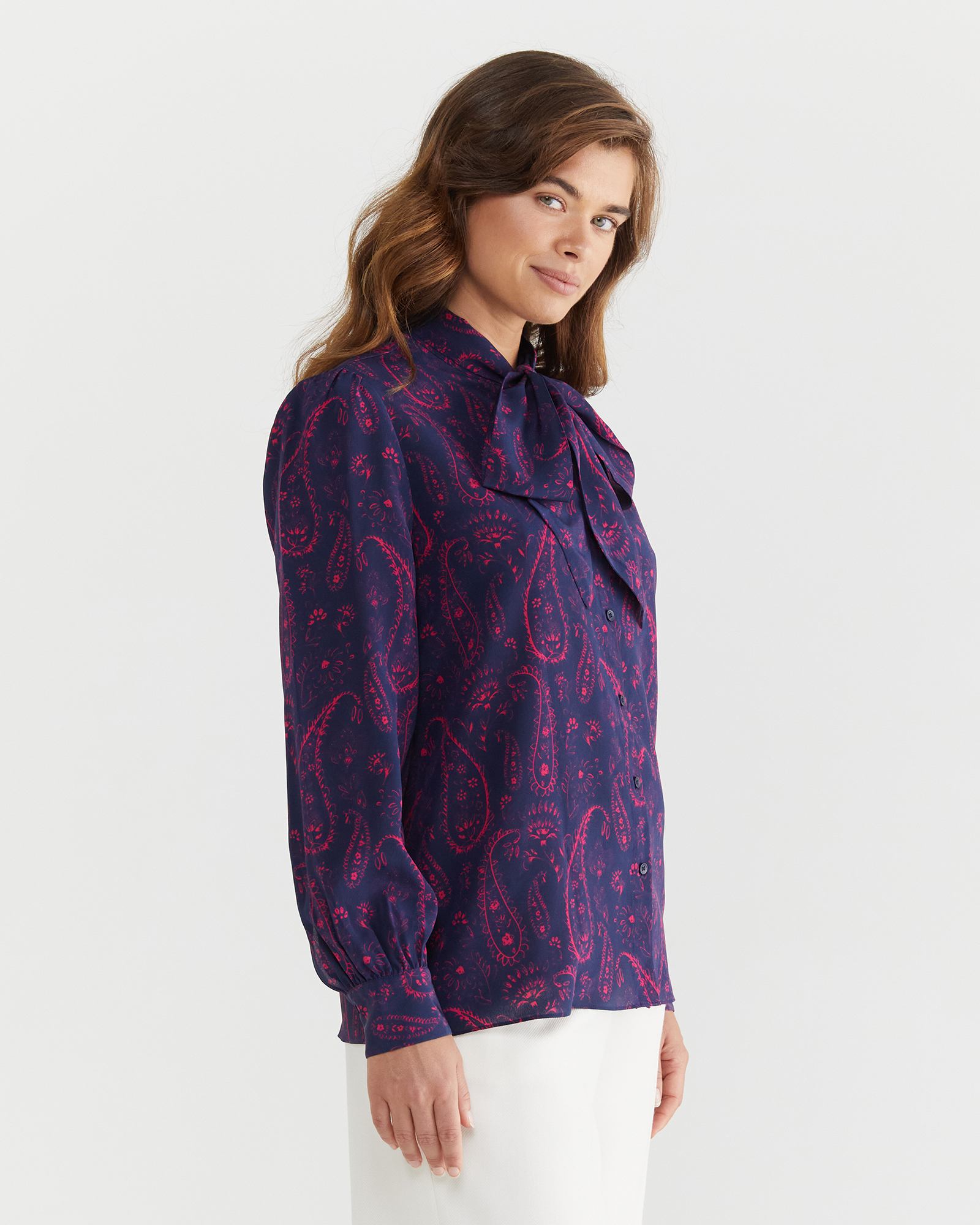 Paisley Pussy Bow Silk Shirt
