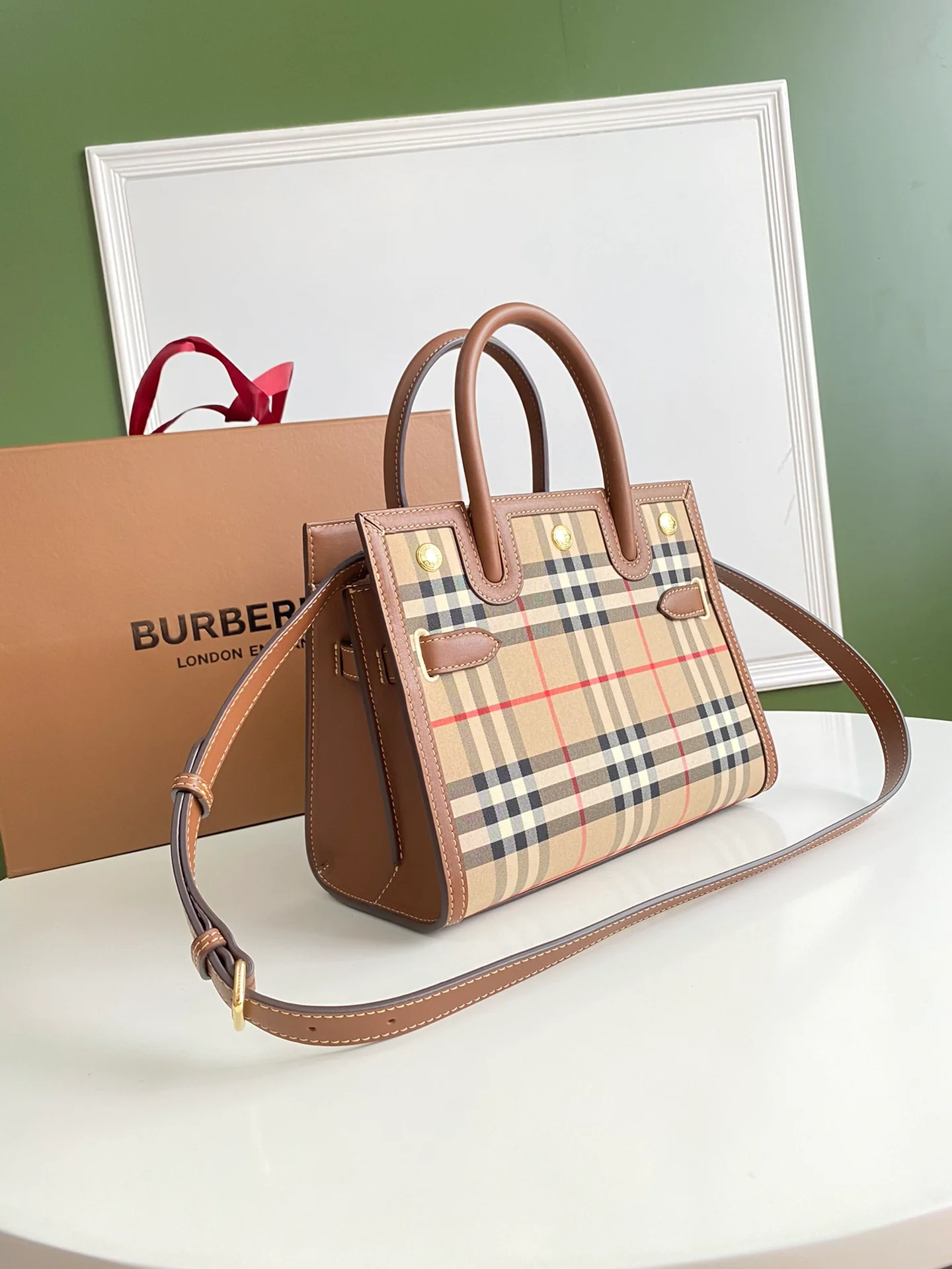 Burberry - Название - Сумка Teller - Винтаж - Ретро клетчатый узор - Маленькая - 1