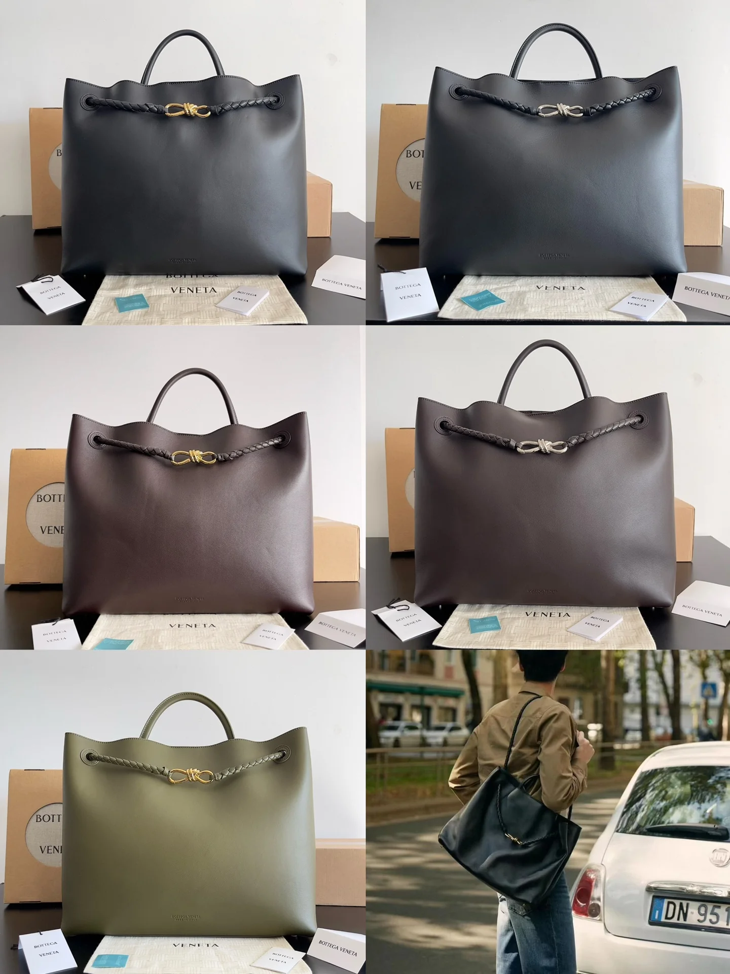 Кожаная сумка BV Andiamo, большой размер, зеленая.