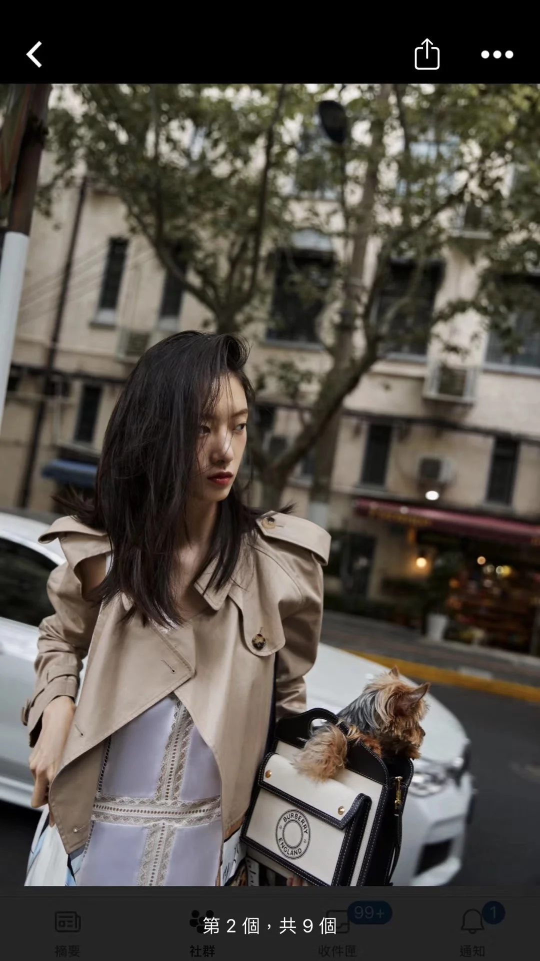 Холщовая сумка-тоут Burberry — черная — на фото в одежде.