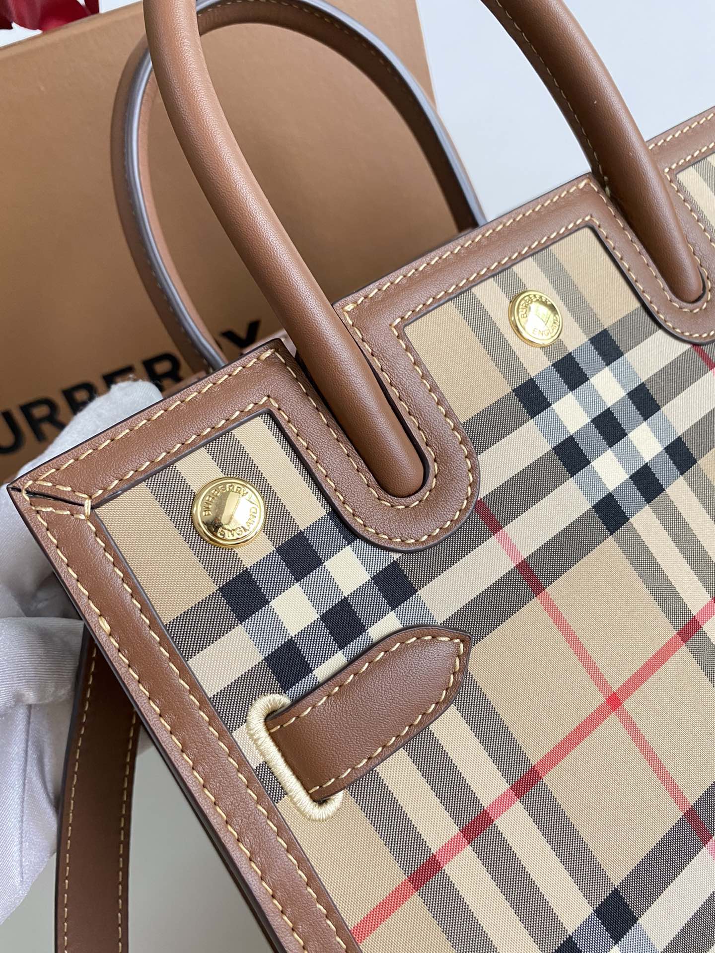 Burberry - Название - Сумка Teller - Винтаж - Ретро клетчатый узор - Маленькая - 1