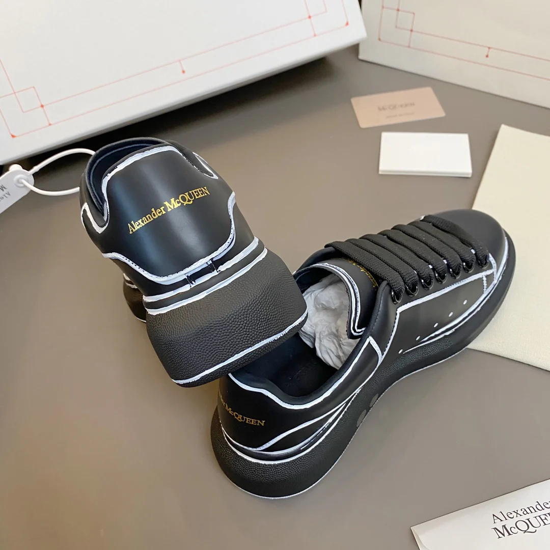 МакКуин - Граффити, нарисованное от руки - Черно-белые кроссовки