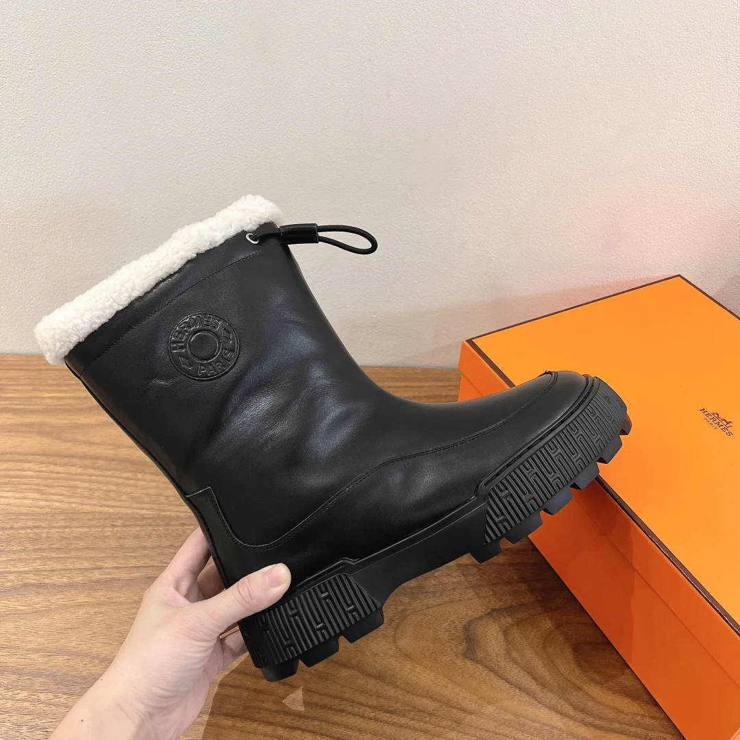 Классические шерстяные сапоги Hermes 2024 — черные