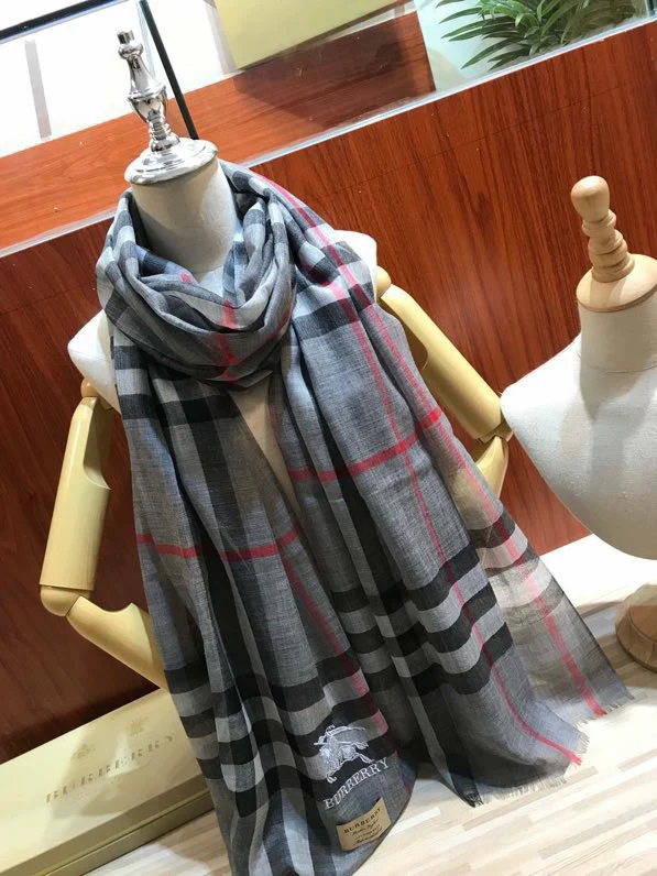 Классический шарф Burberry с логотипом для верховой езды - 90 см x 210 см - 100% кашемир - серый