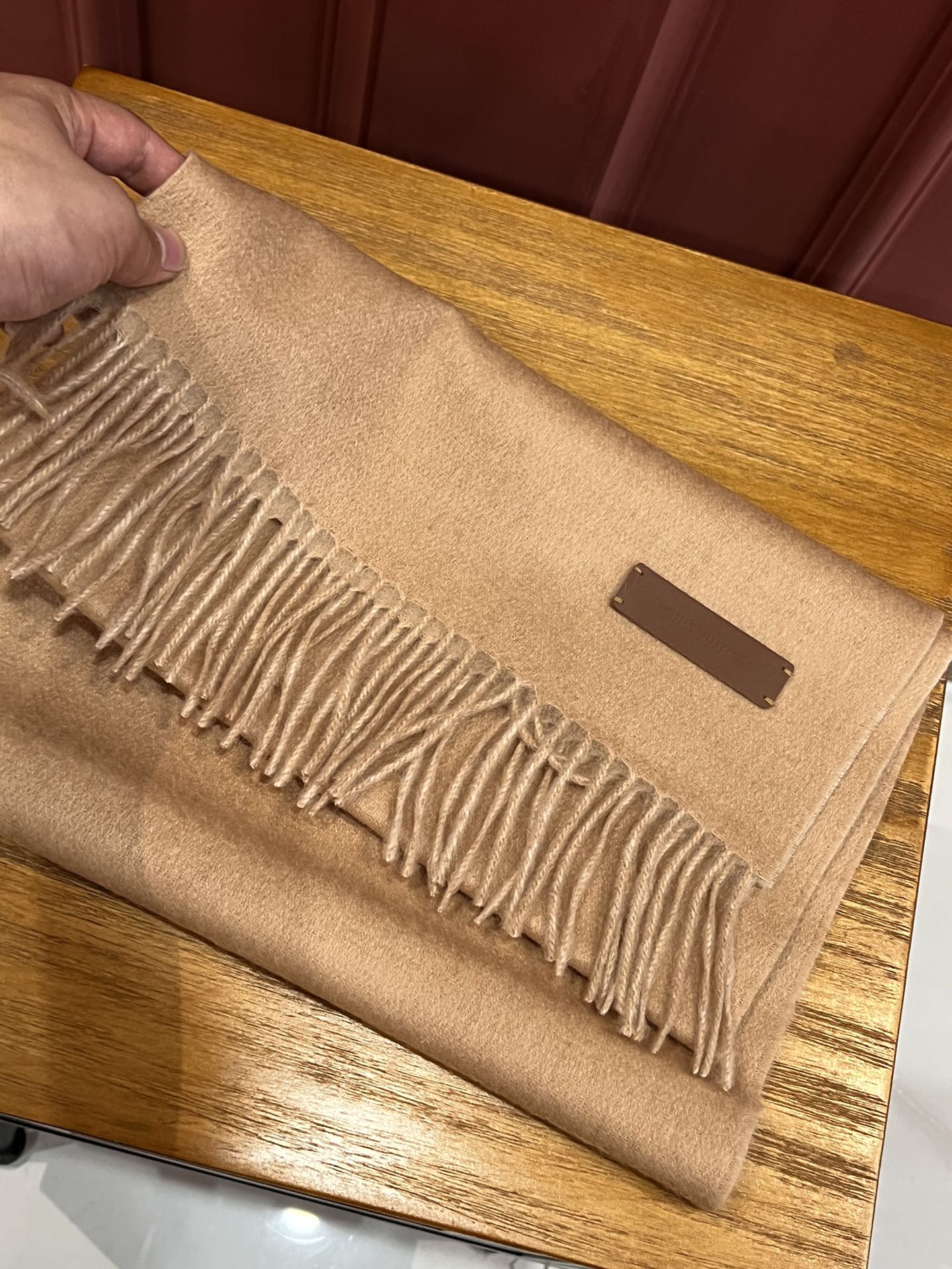 Двусторонний кашемировый шарф LV - 180 см - 35 см - абрикосовый