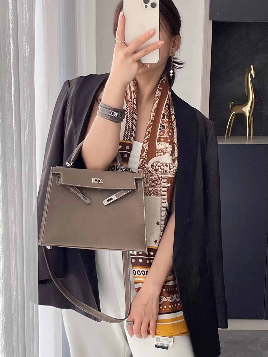 Элегантное двустороннее седло Hermes - 140 см - Шелк-кашемир - Зеленый