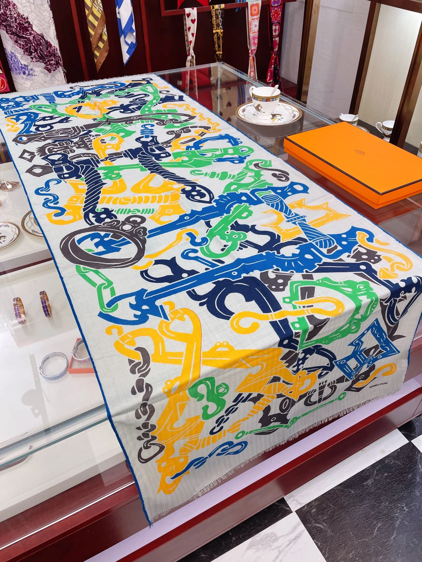 Hermes - Полосатый шарф - 180 см - 63 см - 70 см - Кашемир - 30 см - Шелк