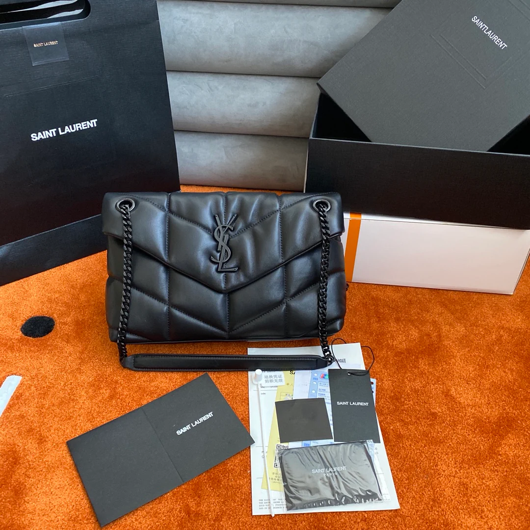 Сумка-пуховик YSL из овечьей кожи - черная - маленькая