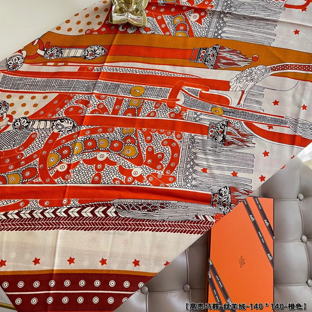 Hermes - Элегантное седло - 140 шелково-кашемировый платок