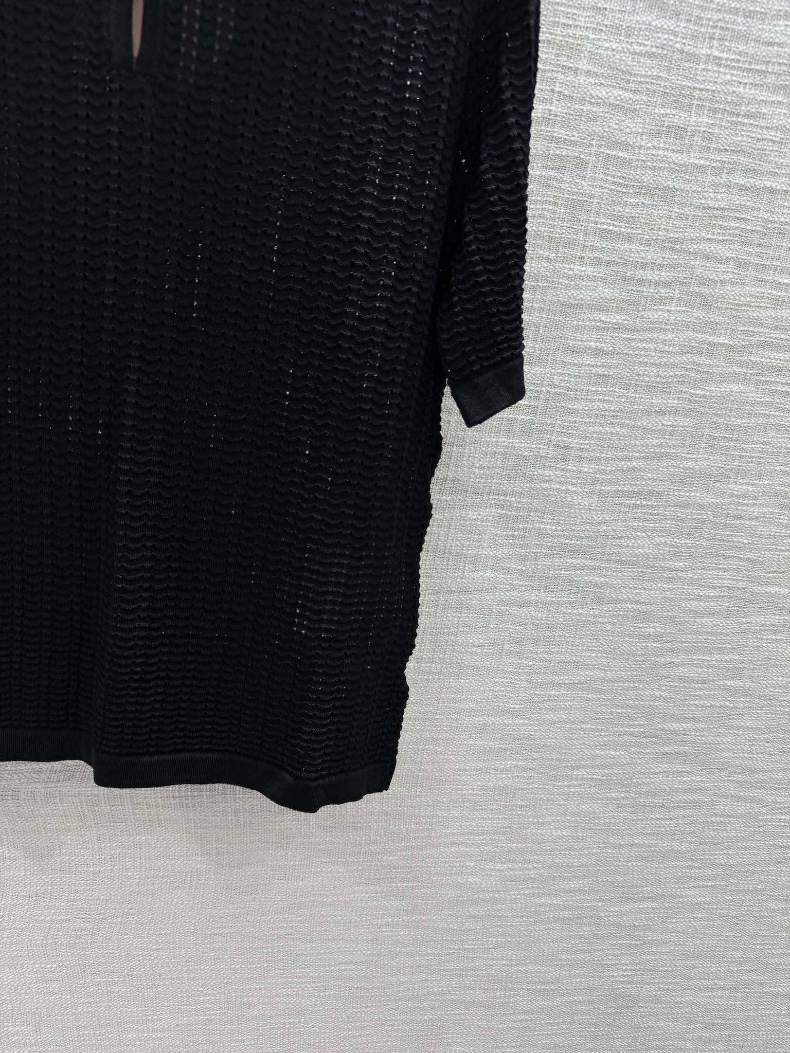 Miu Miu - 2404 - Трикотажная футболка с коротким рукавом и французским воротником-поло - Черная