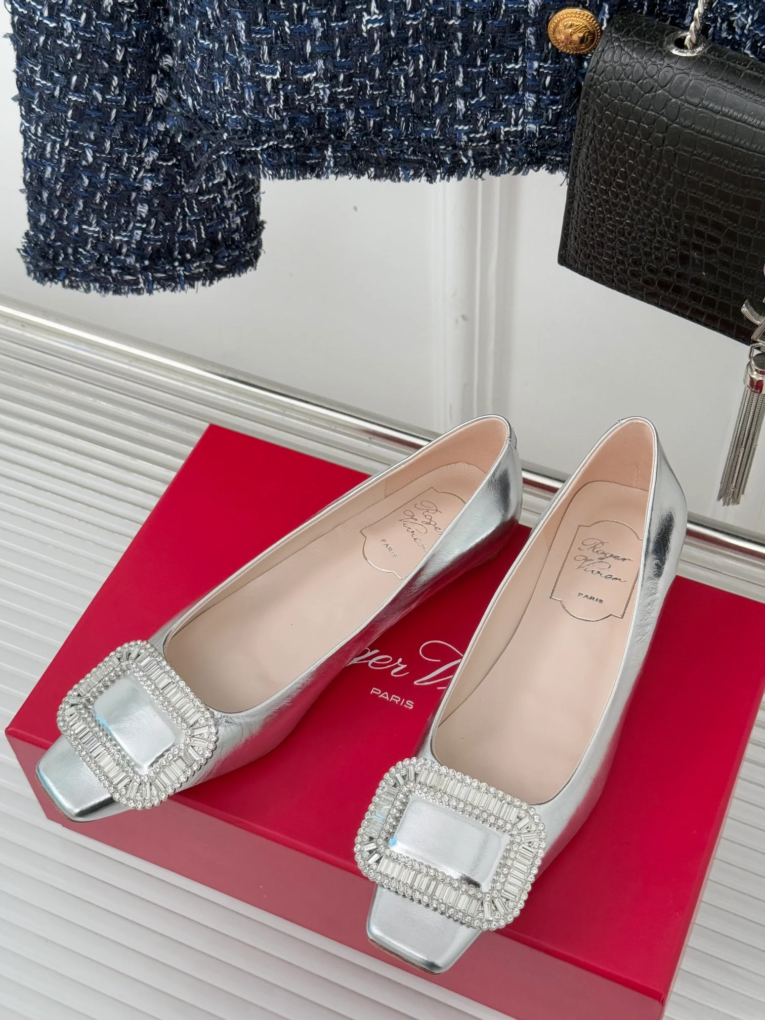 Обувь RV - Лоферы с двойной С-образной цепочкой - серебристые