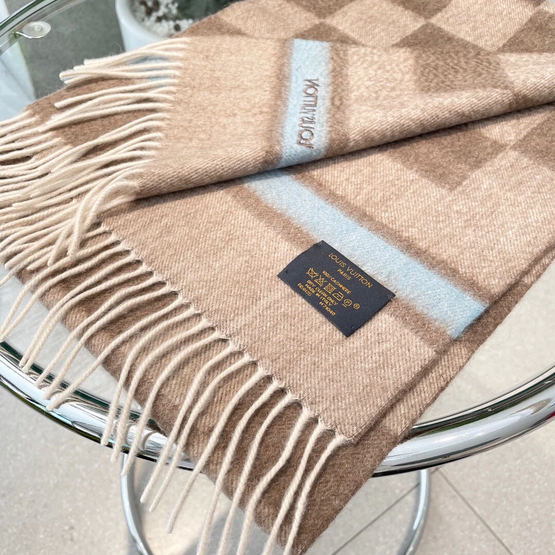 Шарф LV из чистого кашемира - 180 см - 32 см - абрикосовый