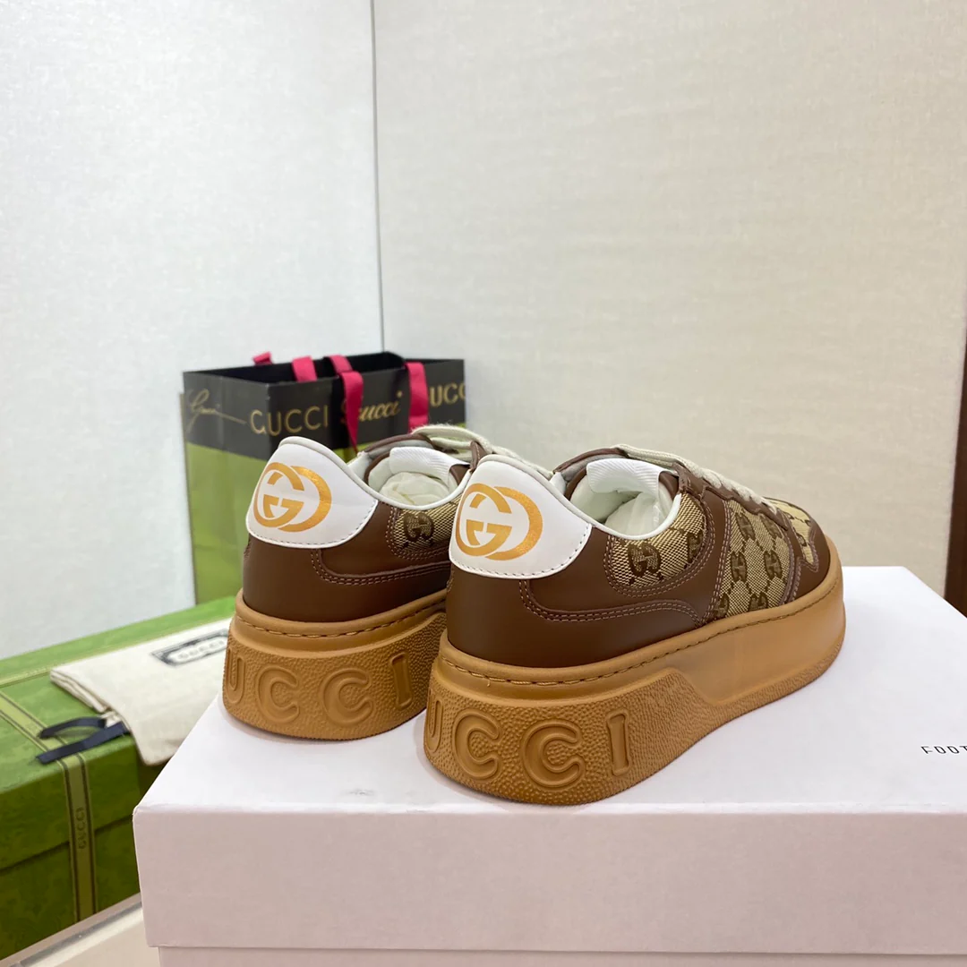 Белые кроссовки на платформе Gucci - унисекс - коричневые