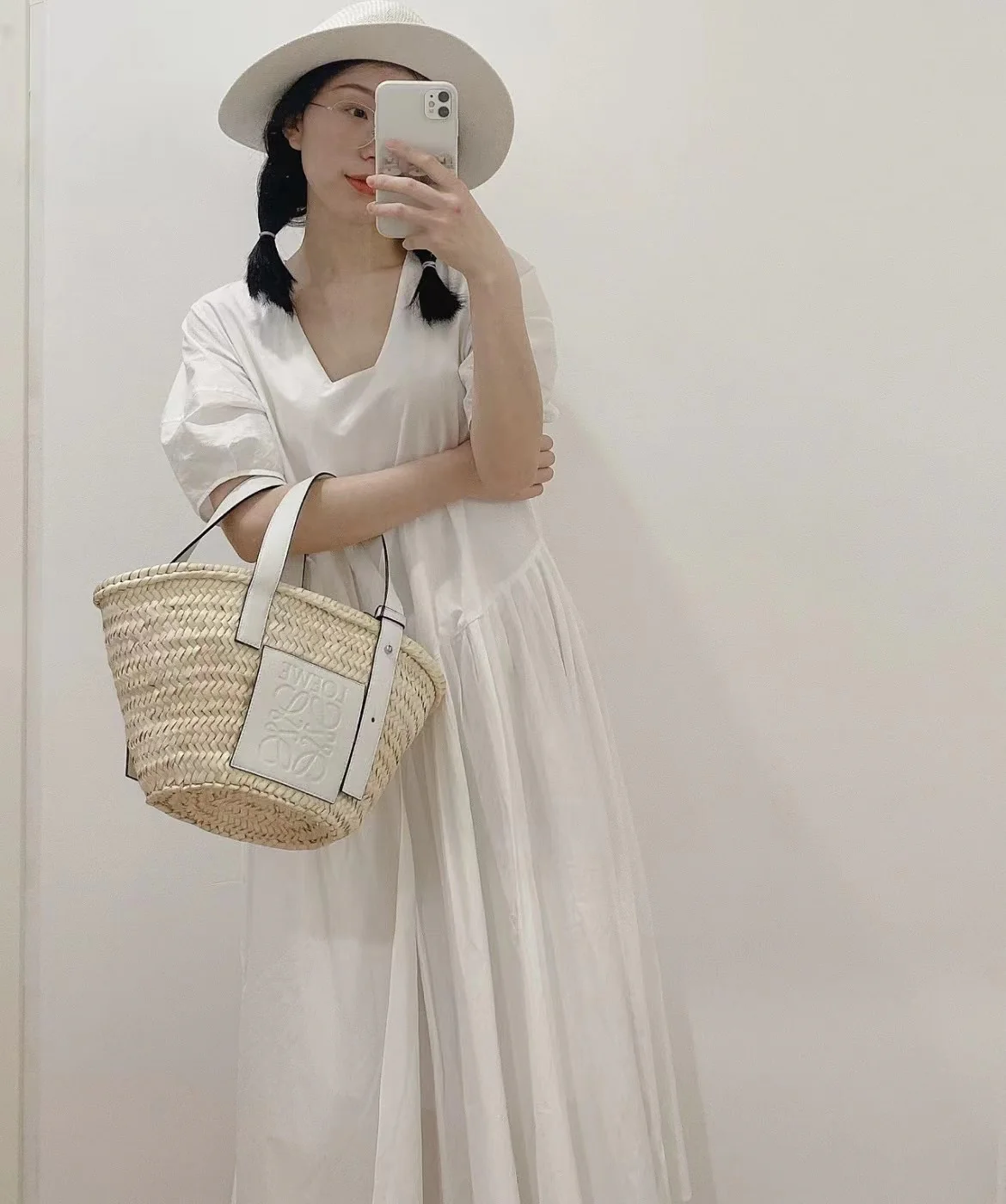 Соломенная сумка Loewe - 33 см - Маленькая - Кремово-белая