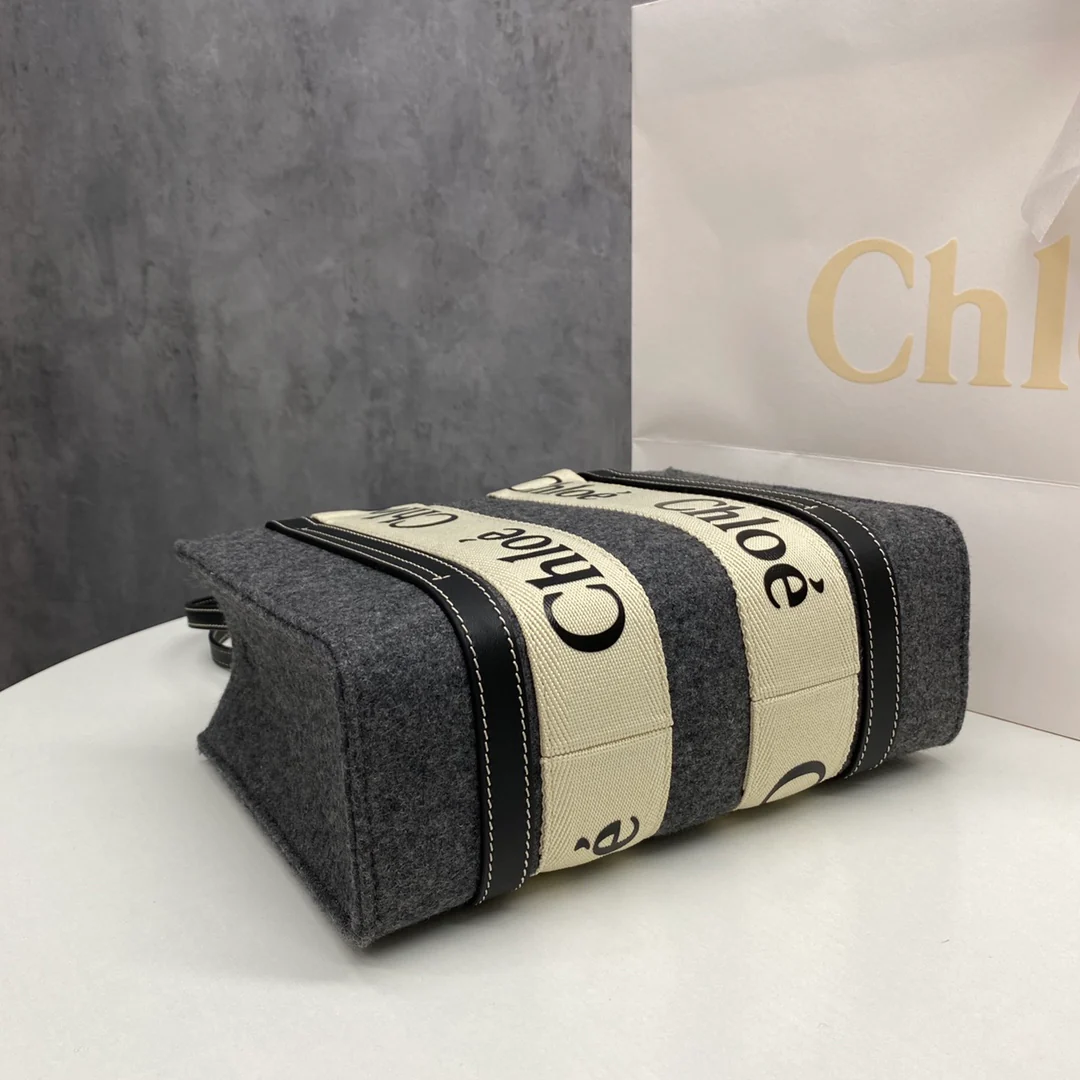 Сумка-тоут Chloe Woody - Маленькая - Бархатно-серый