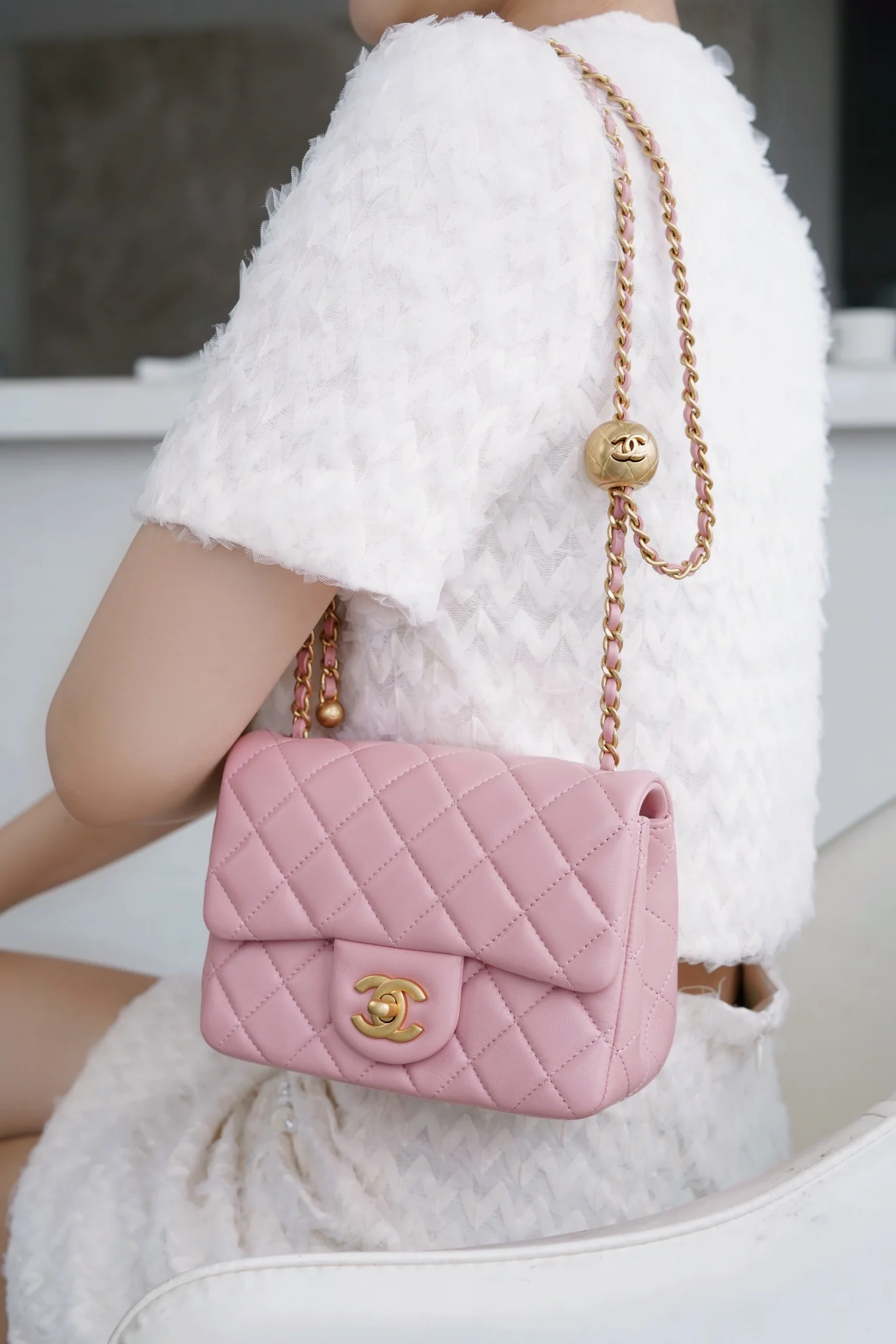 Chanel 23k Gold Globe Square Pink