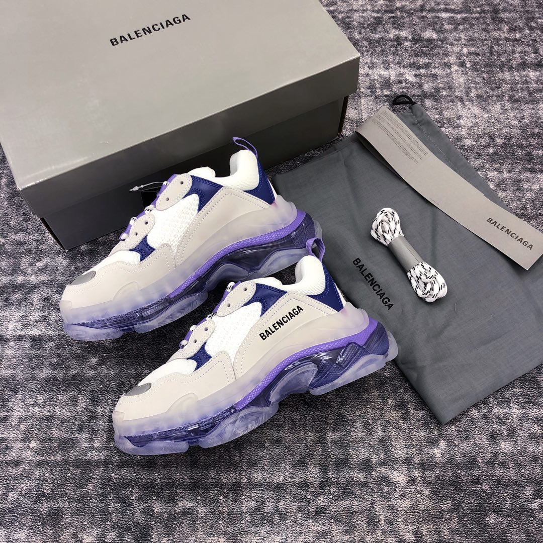 Кроссовки Balenciaga Triples Air Cushion Chunky Shoes - белые и фиолетовые