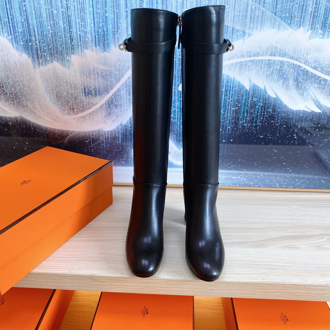 Кожаные сапоги Hermes на молнии - черные