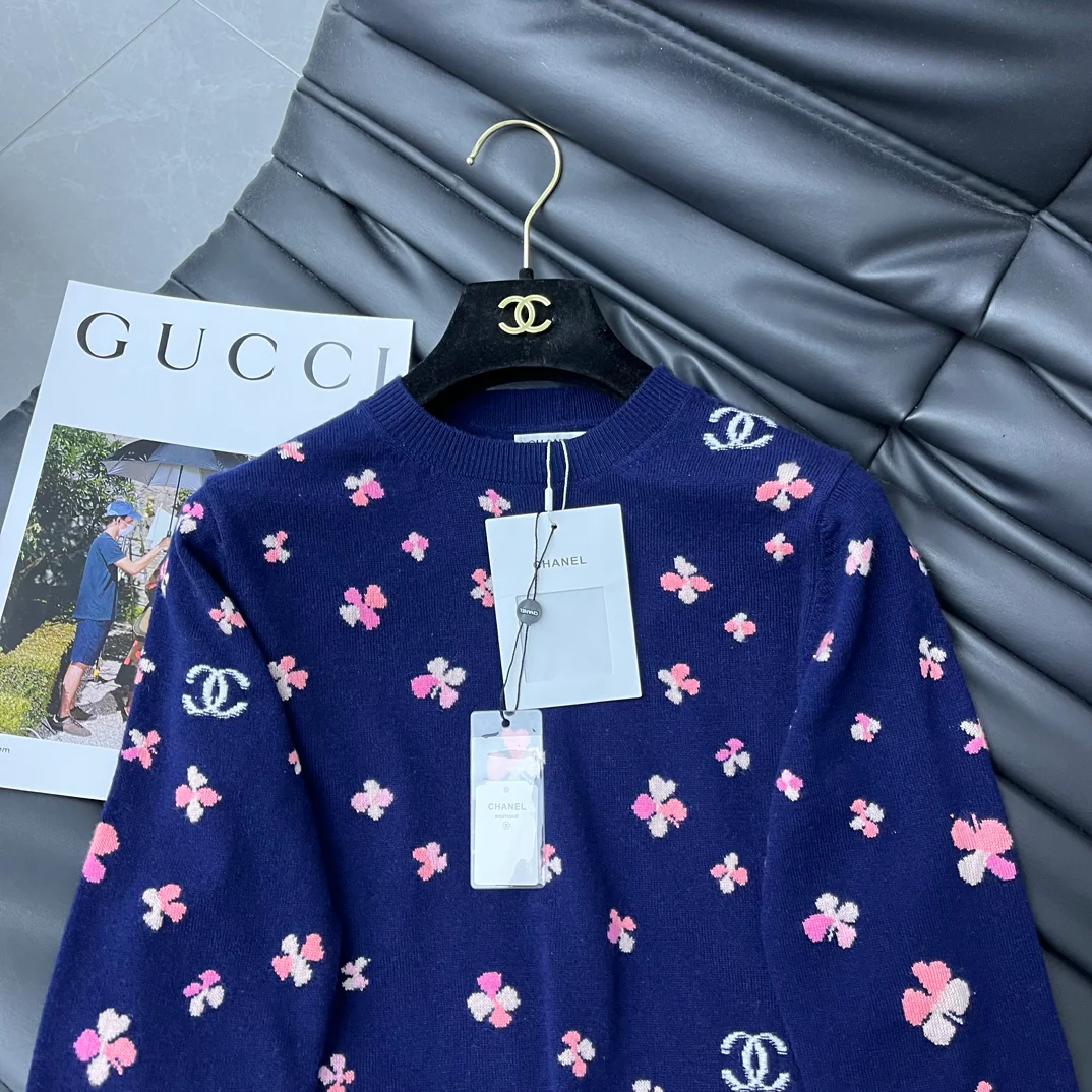 Кардиган Chanel 2403 из жаккардовой вязки с короткими рукавами - синий