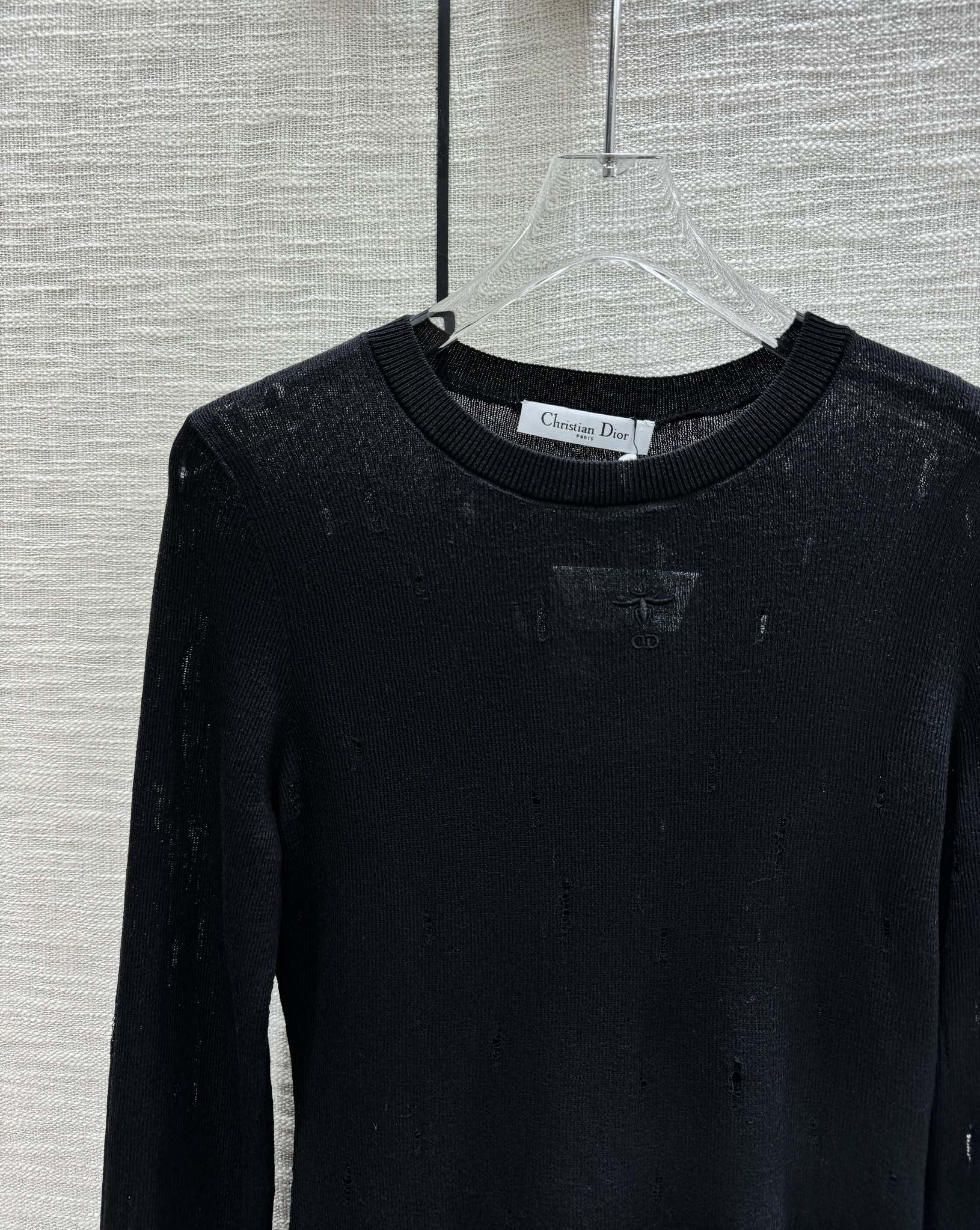 Dior 2403 - Ажурный вязаный принт с длинным рукавом - Черный