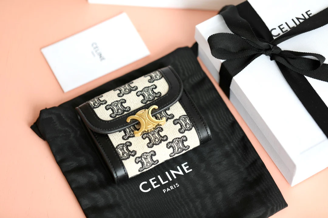 Маленький тканевый кошелек CCELINE Triomphe с вышивкой - черный