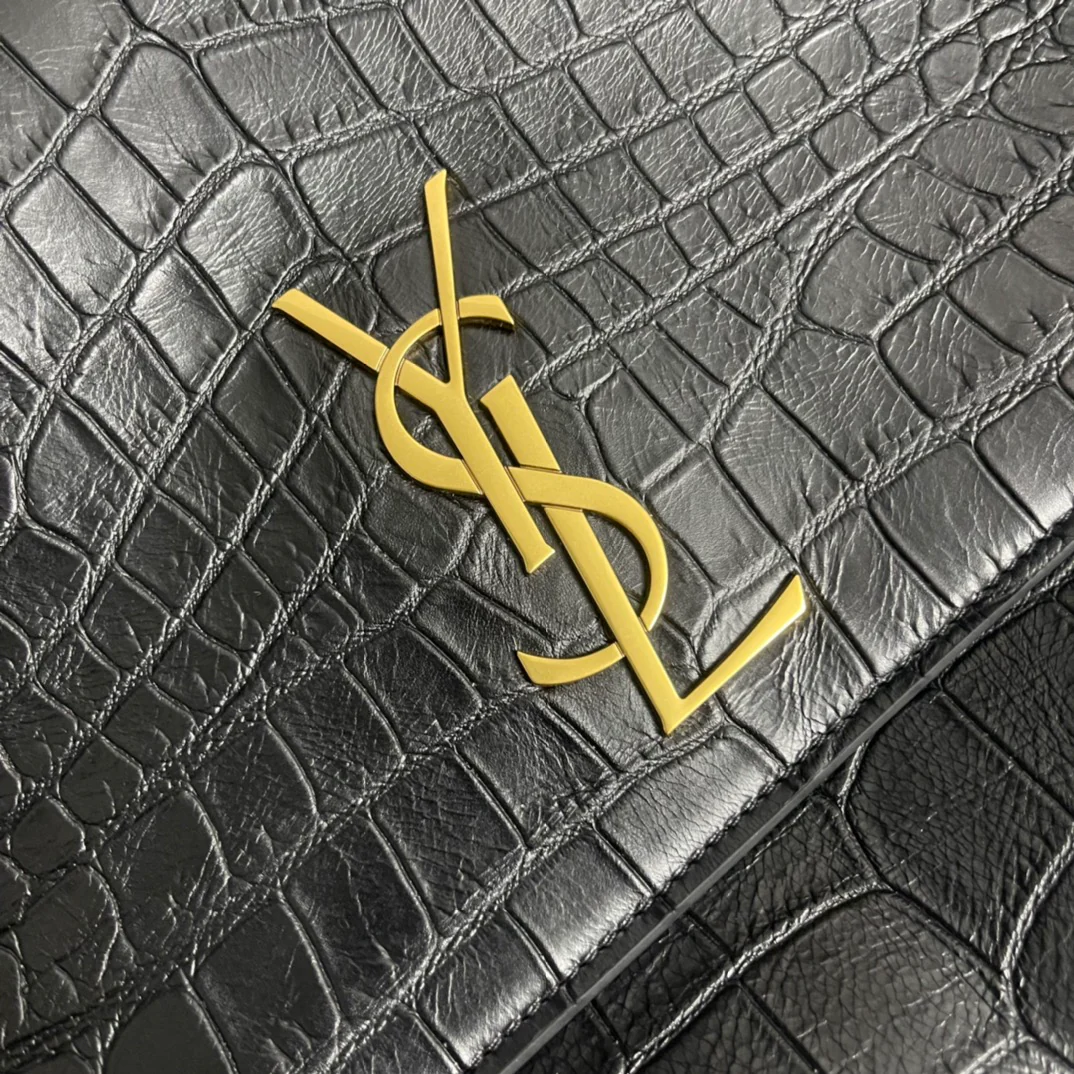 YSL-Kate Double Bread - Кожа с тиснением под крокодила - Черный - 28 см