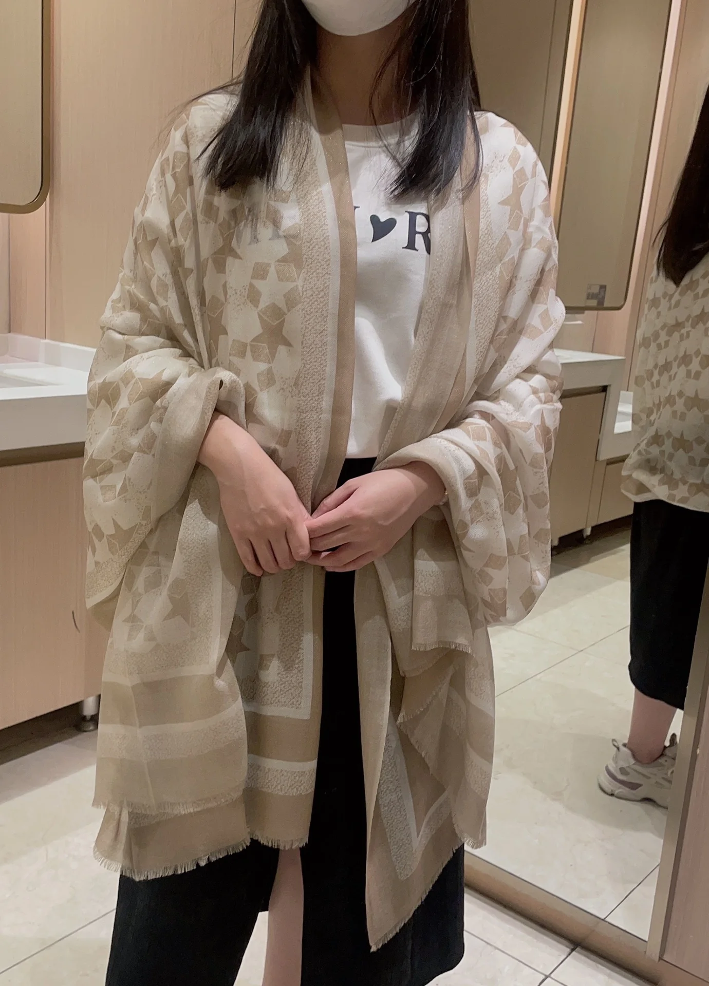 Dior - Серебряный шарф со звездным узором - 110 см x 200 см x 100 см - Высококачественный чистый кашемир - Абрикосовый цвет