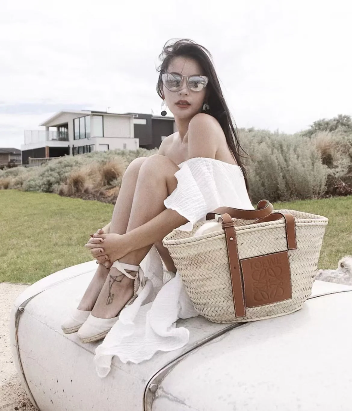 Соломенная сумка Loewe - 40 см - Большая - Коричневая