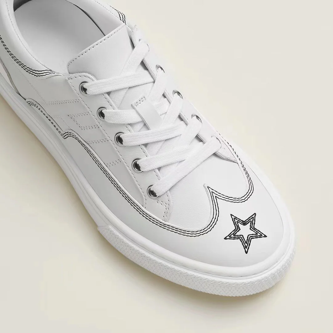 Новинка сезона осень/зима 2023 от Hermes - Повседневные туфли с вышитой пятиконечной звездой - Унисекс - Белые