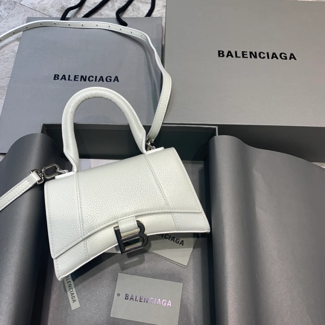 Сумка Balenciaga Hourglass, размер XS, белый цвет с узором ?Личи?.