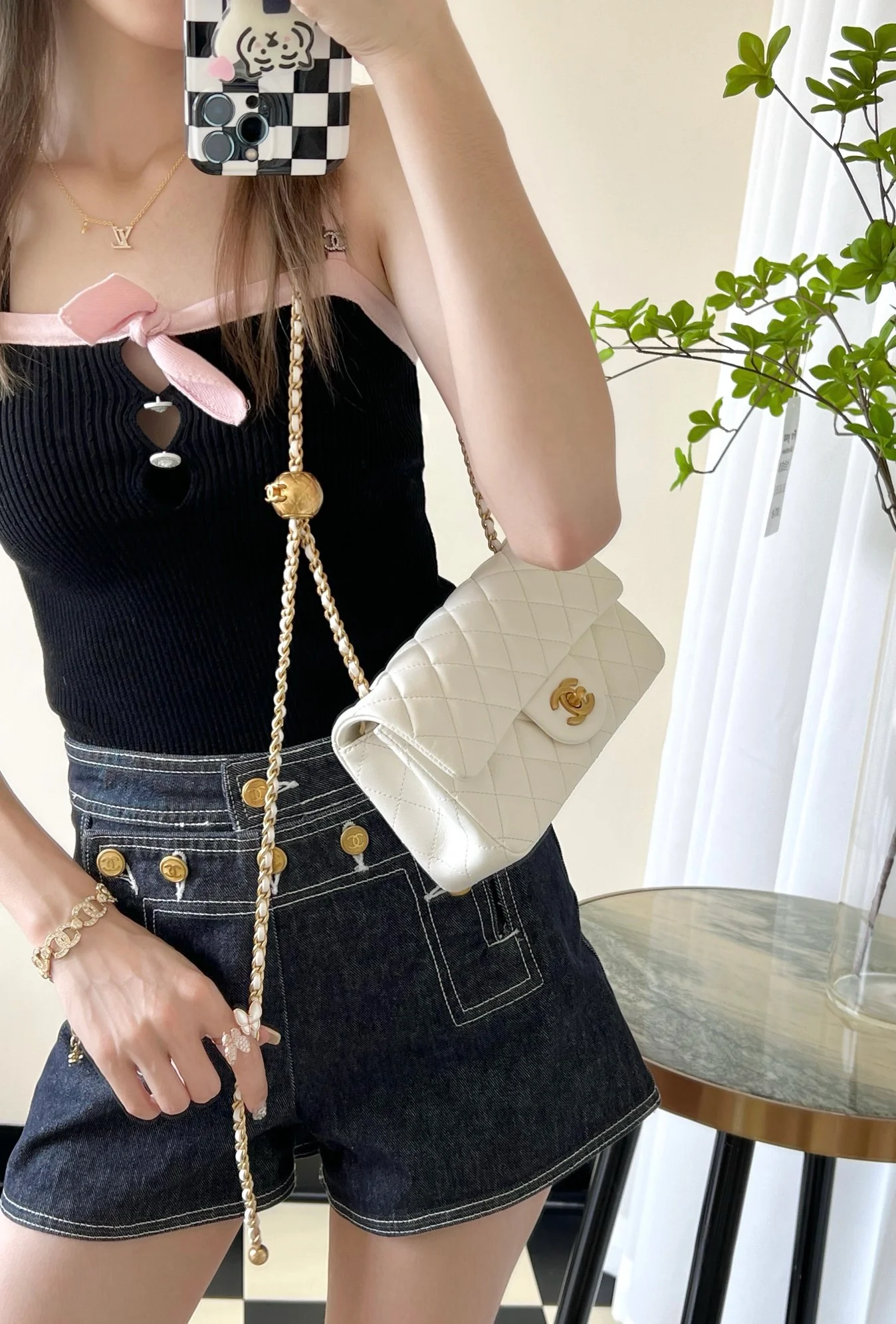 Мини-платье Chanel CF Gold Ball - белое