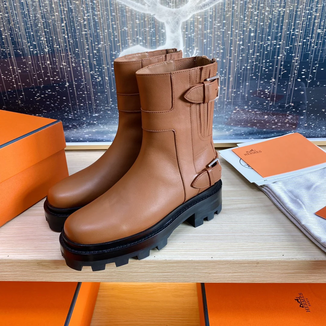 Классические ботильоны Hermes 2023 года - коричневые