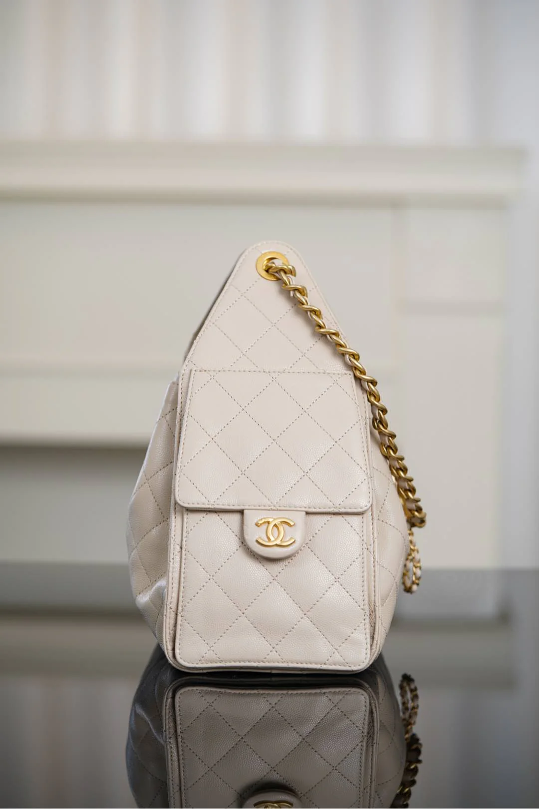 Сумка Chanel 25s 25bag Caviar Drawstring Hobo Small - Off-white