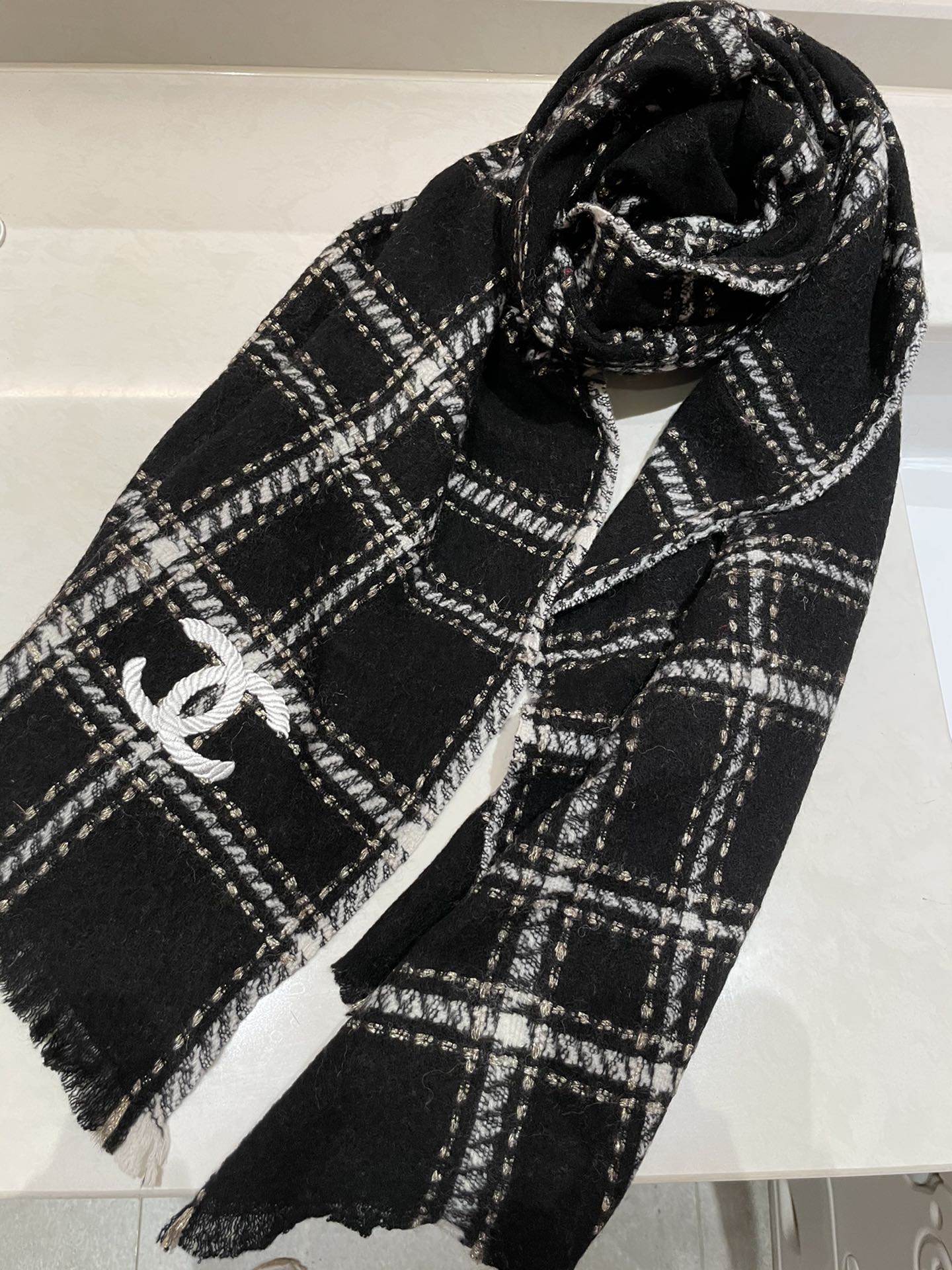 Chanel - Текстурированное плетение для шарфов - 70-200 см - 100% овечья шерсть