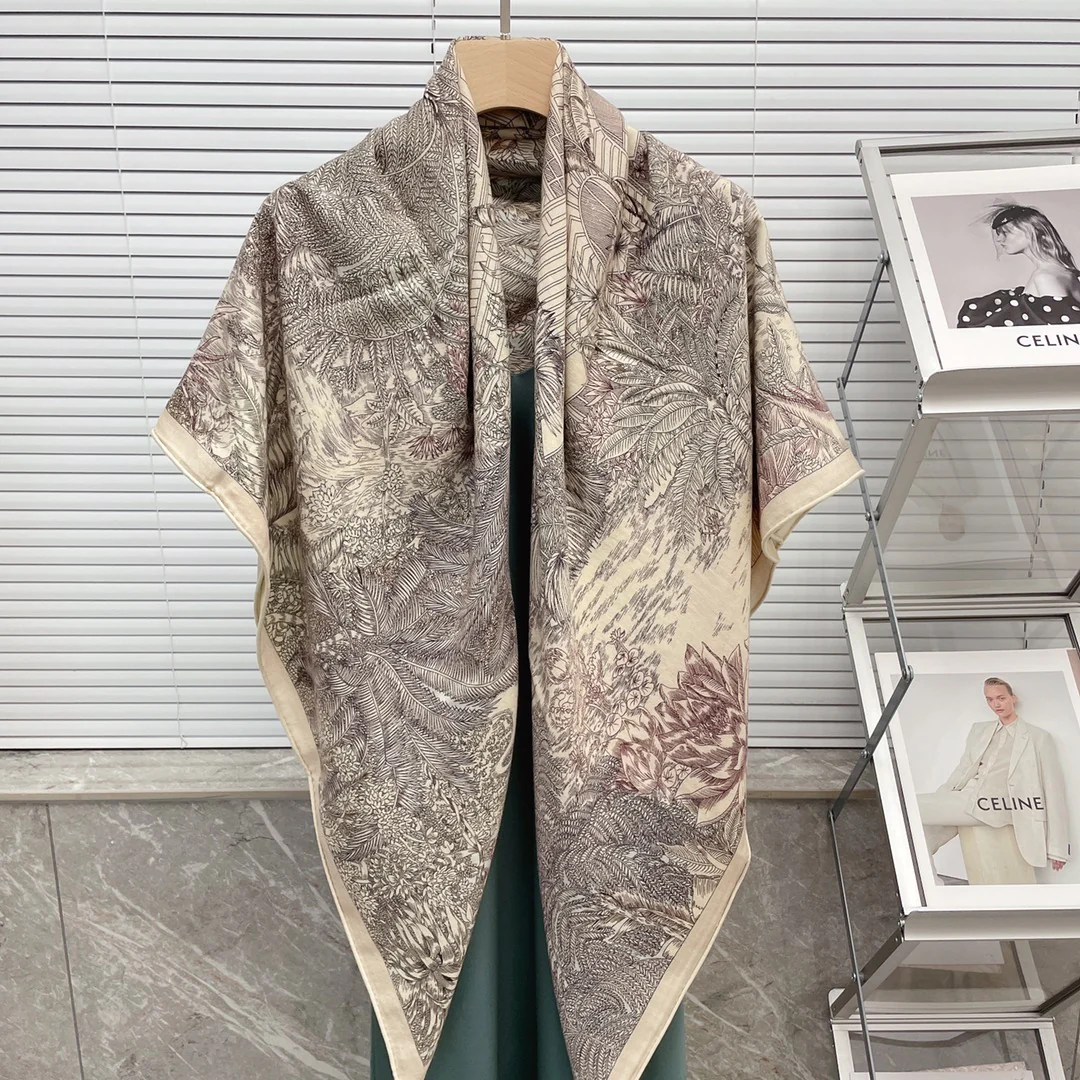 Большой двусторонний шарф Hermes - 136 см - 30 - Шелк 70 - Шерсть 7