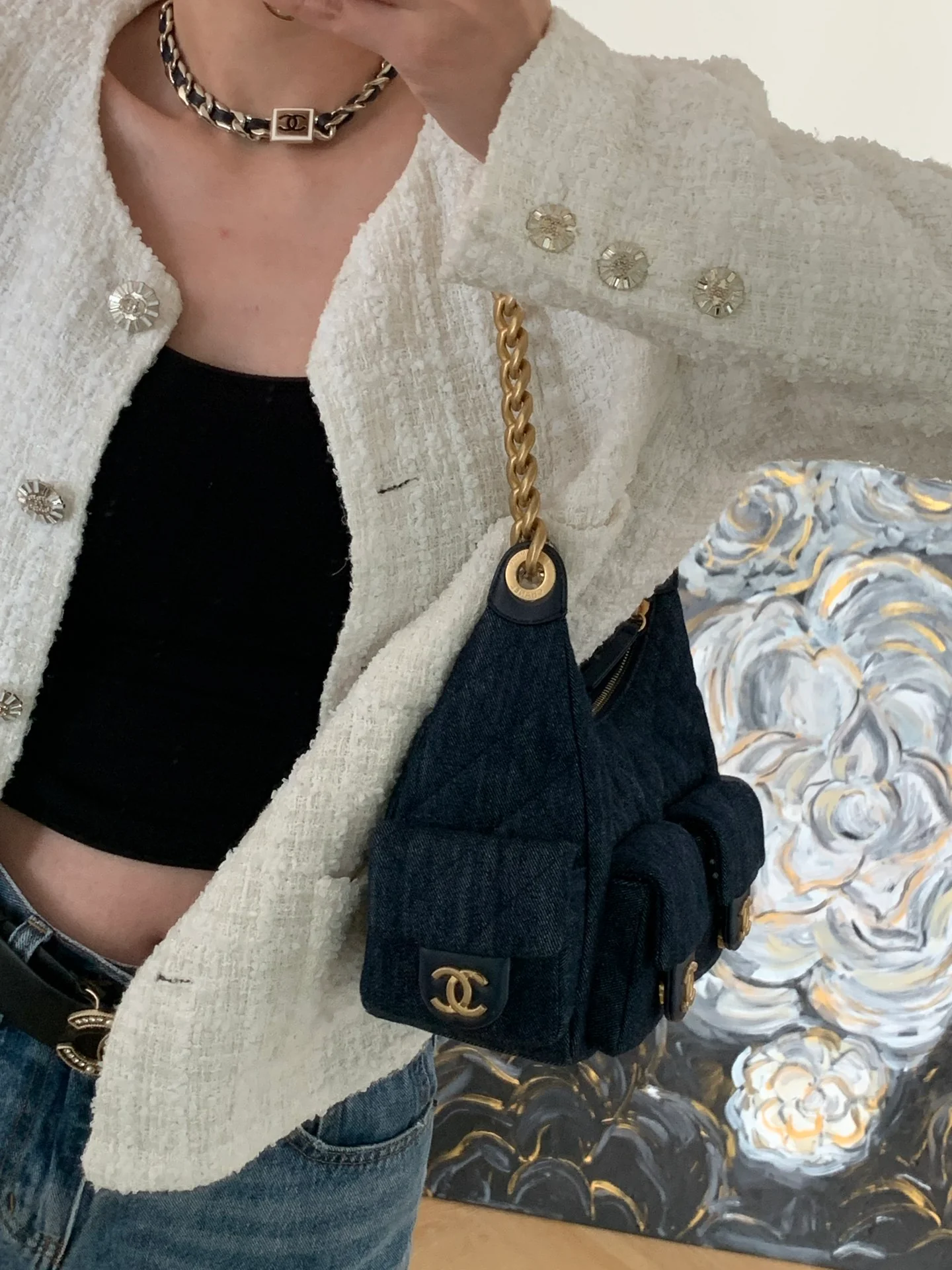 Chanel 25 Chobo Denim Small - Темно-синий