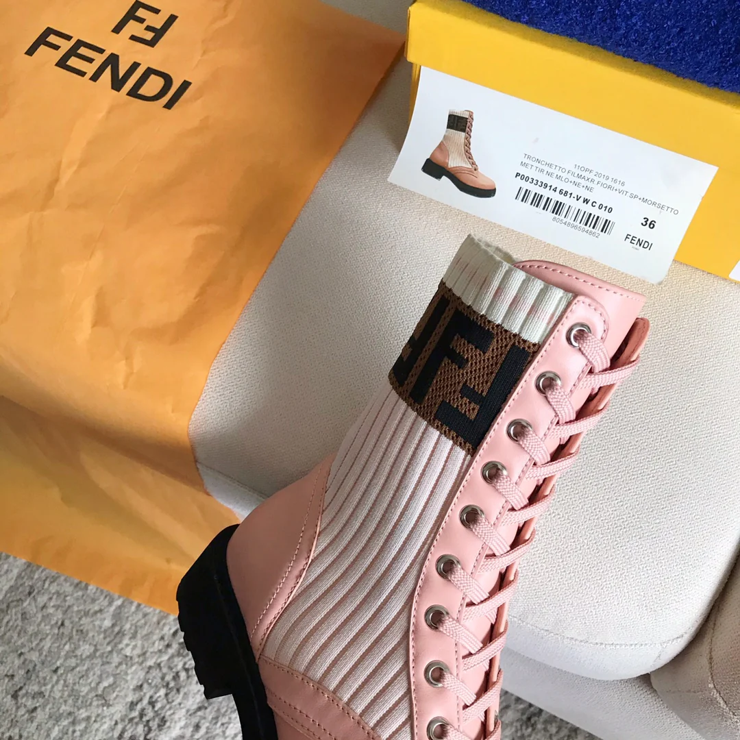 Ботинки-носки Fendi до середины икры - розовые
