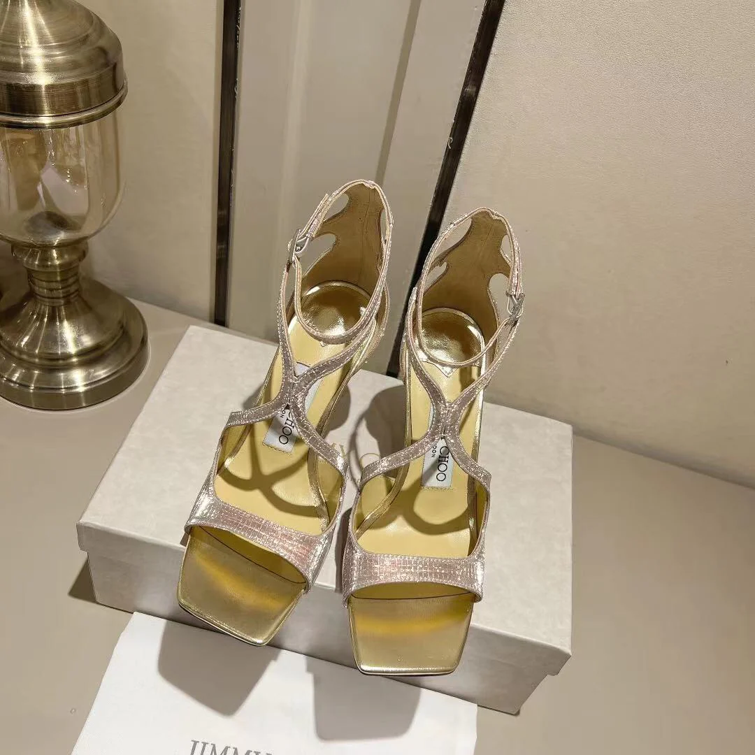 Босоножки на высоком каблуке с открытым носком от Jimmy Paris Window Custom Design - 10 см, цвет шампанского.